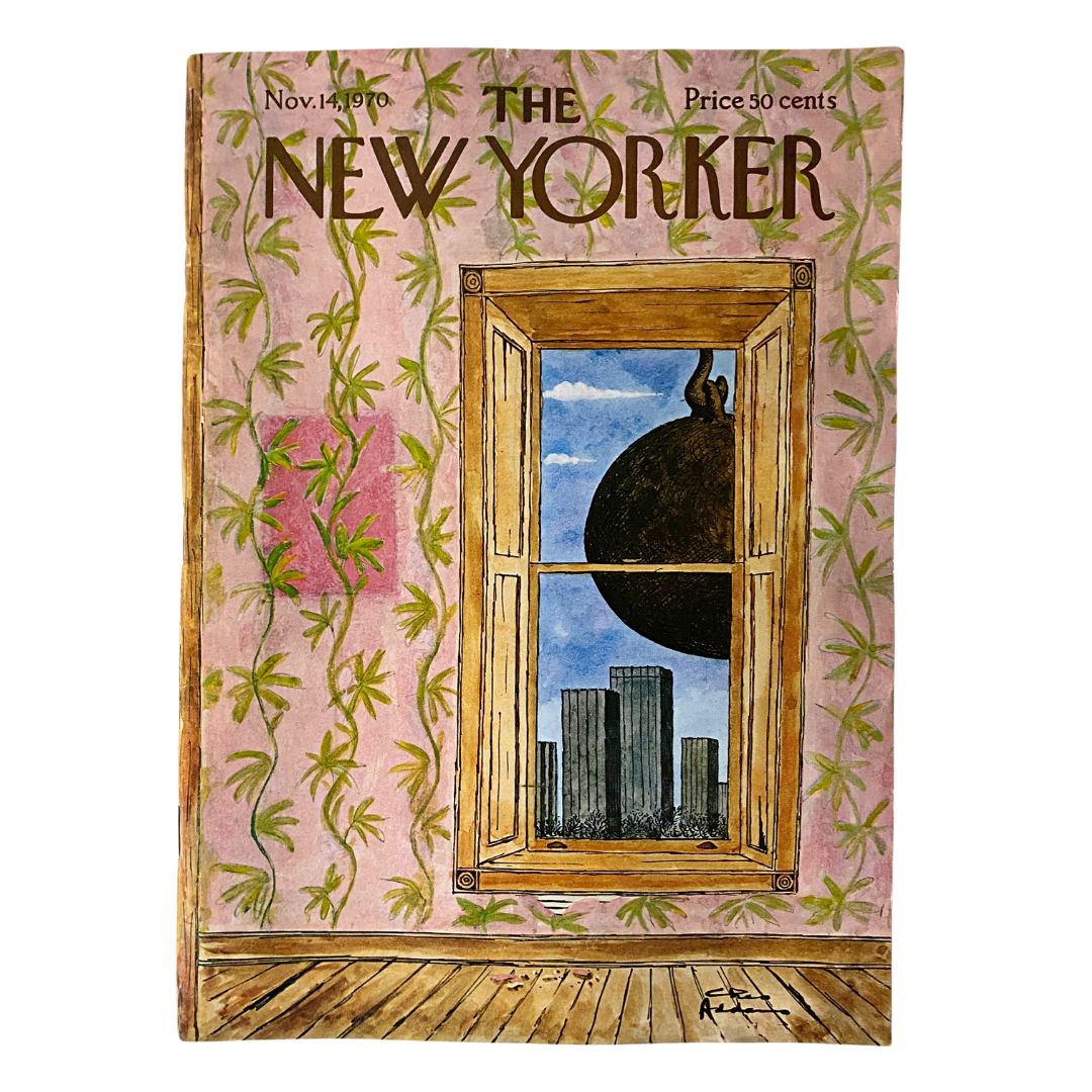 The New Yorker Full Magazine November 14 1970 featuring a Charles Addams cover design with a whimsical and eerie illustration of a window view.