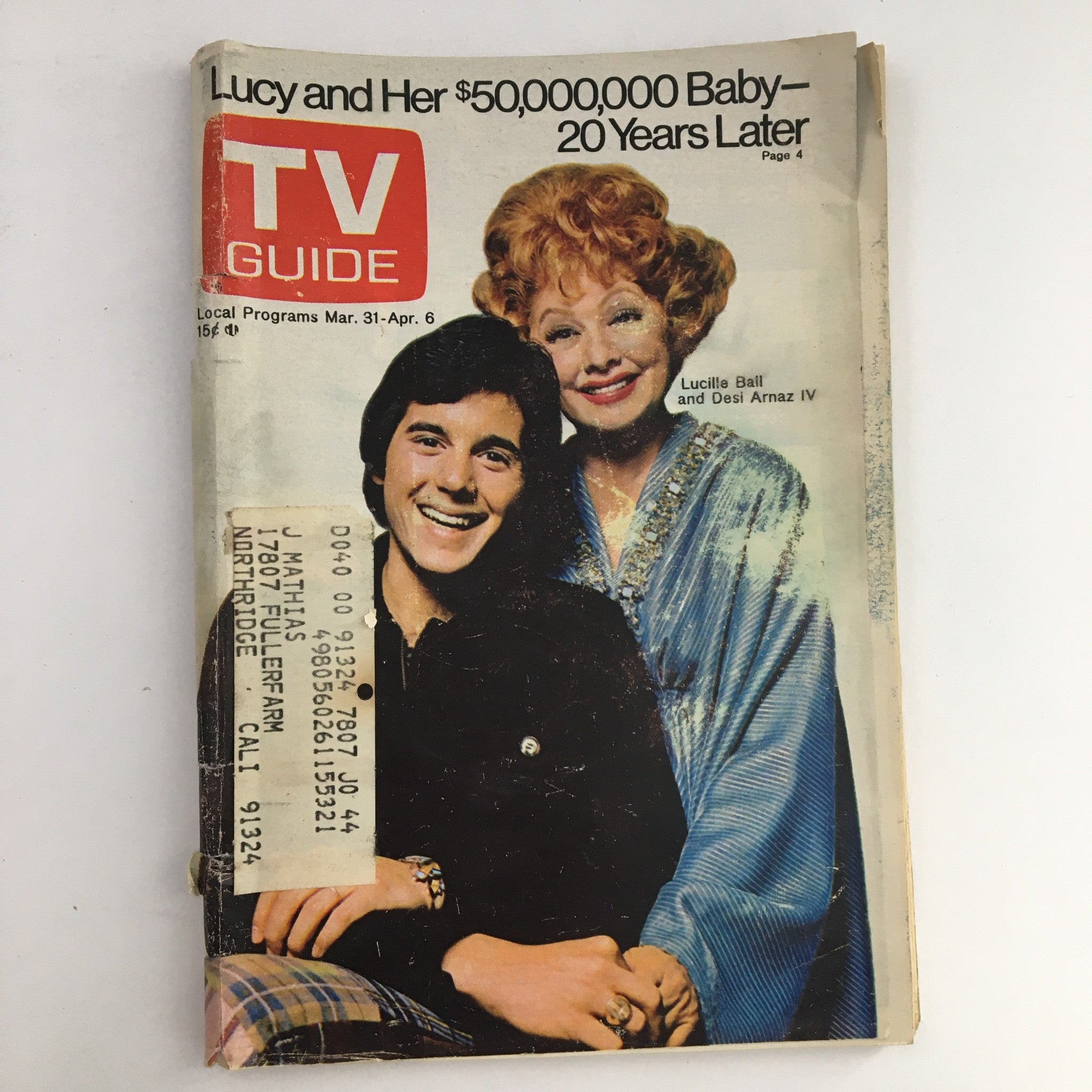 Cover of TV Guide Magazine March 31, 1973, featuring Lucille Ball and Desi Arnaz IV with a short description and a local programs section.