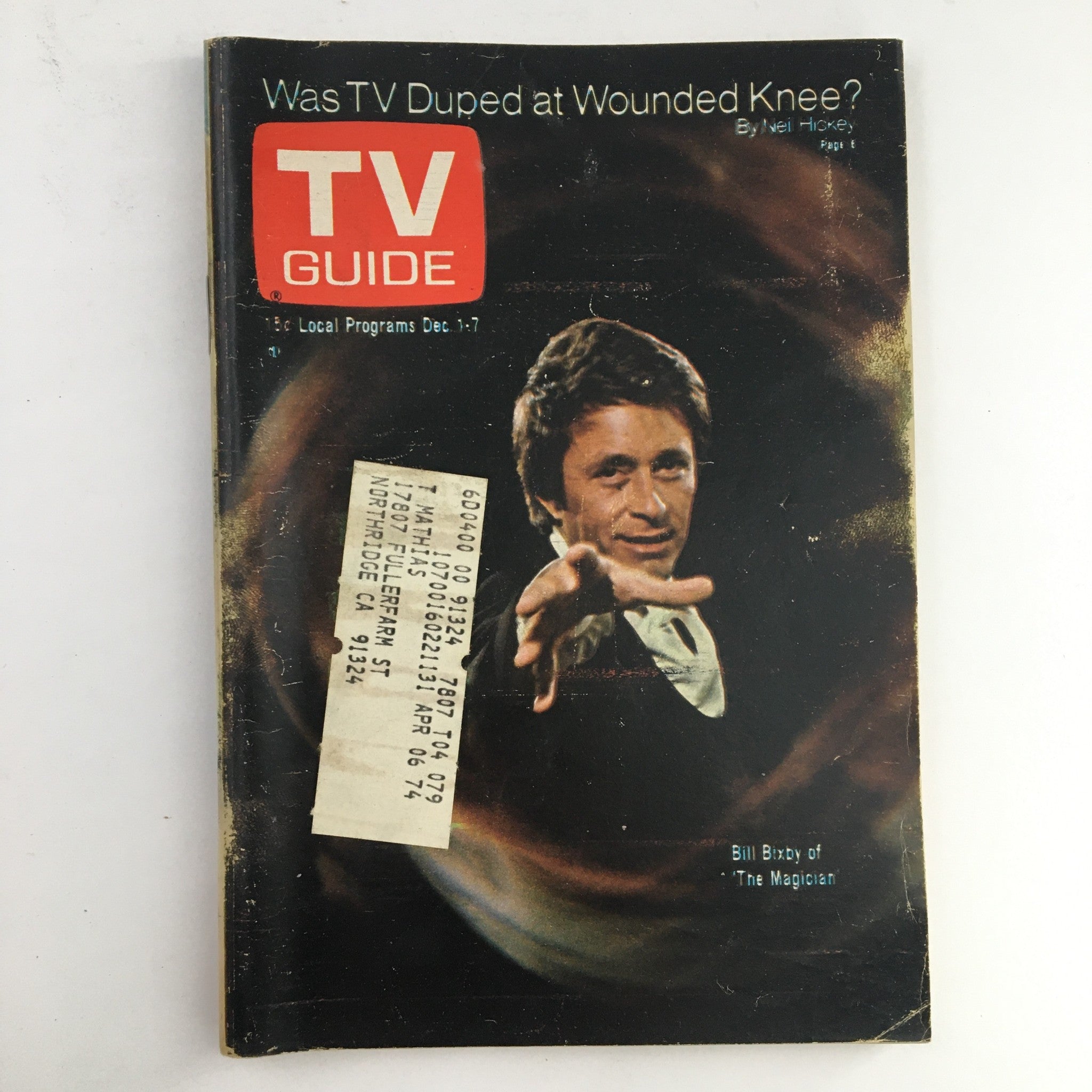 Cover of TV Guide Magazine, December 1, 1973 featuring Bill Bixby of 'The Magician', highlighting historical television moments.