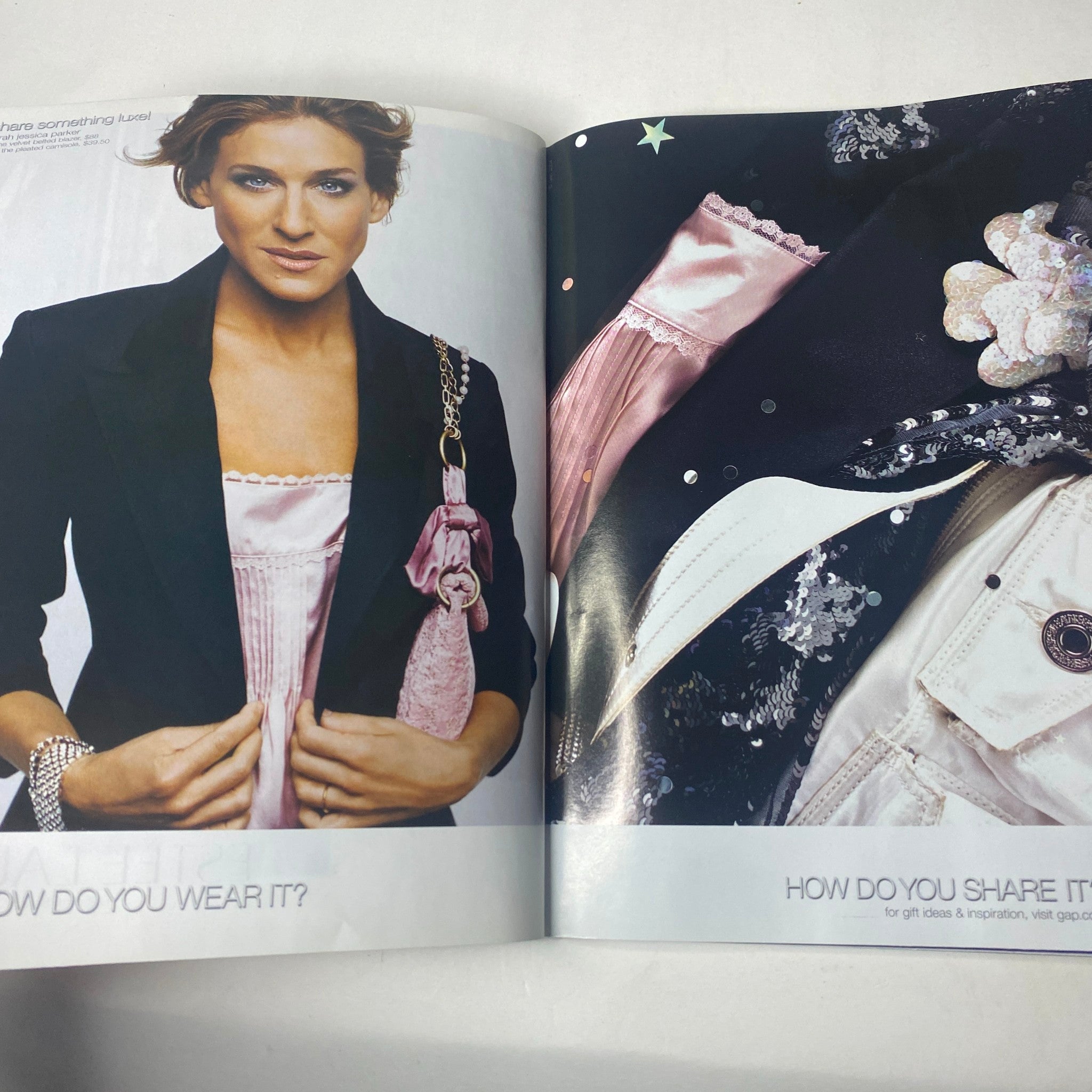 Harper's Bazaar December 2004 magazine spread showcasing fashion styles with a model in a blazer and stylish accessories.