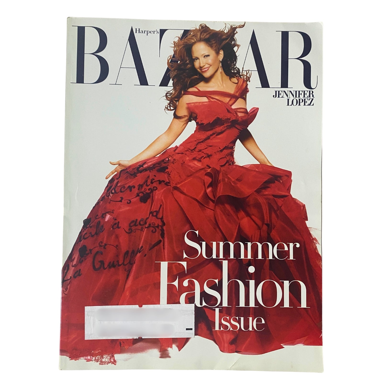 Harper's Bazaar Magazine May 2006 featuring Jennifer Lopez on the cover, showcasing a vibrant red gown in a Summer Fashion Issue.