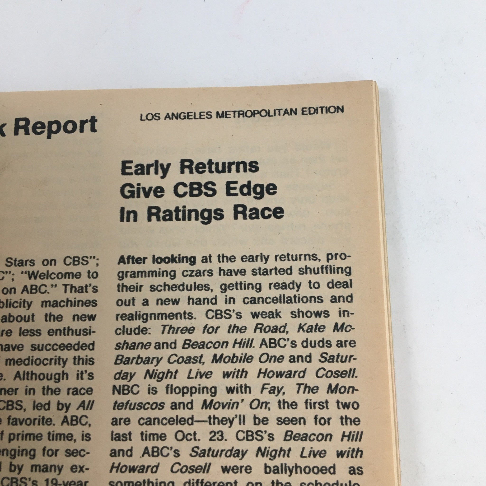 Page from the TV Guide Magazine October 4, 1975 discussing CBS ratings and programming details.