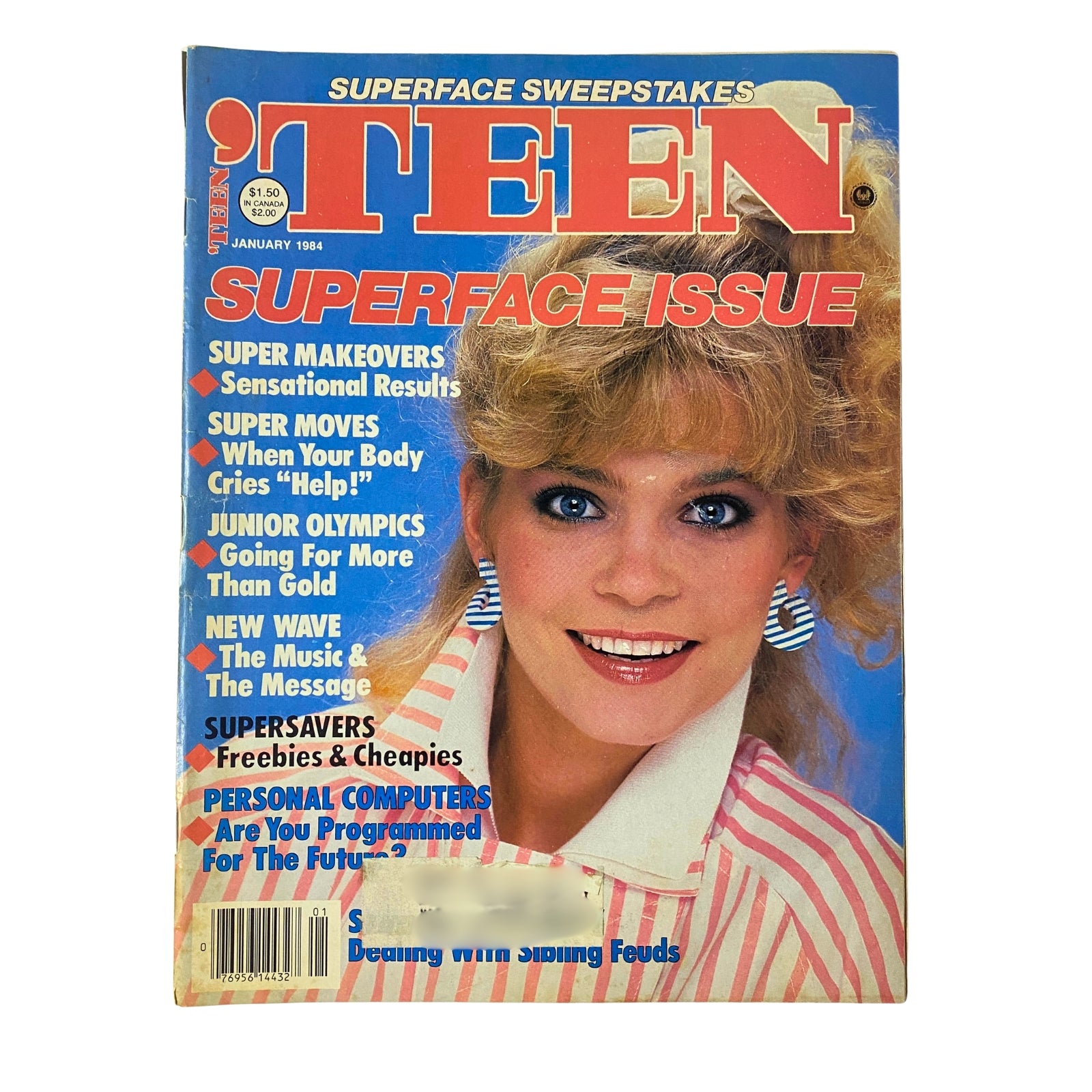 'Teen Magazine January 1984 Vol 28 No. 1 Cover Model Petra Gunther featuring the Superface issue with beauty tips and teen advice, showcasing a vibrant magazine cover design.