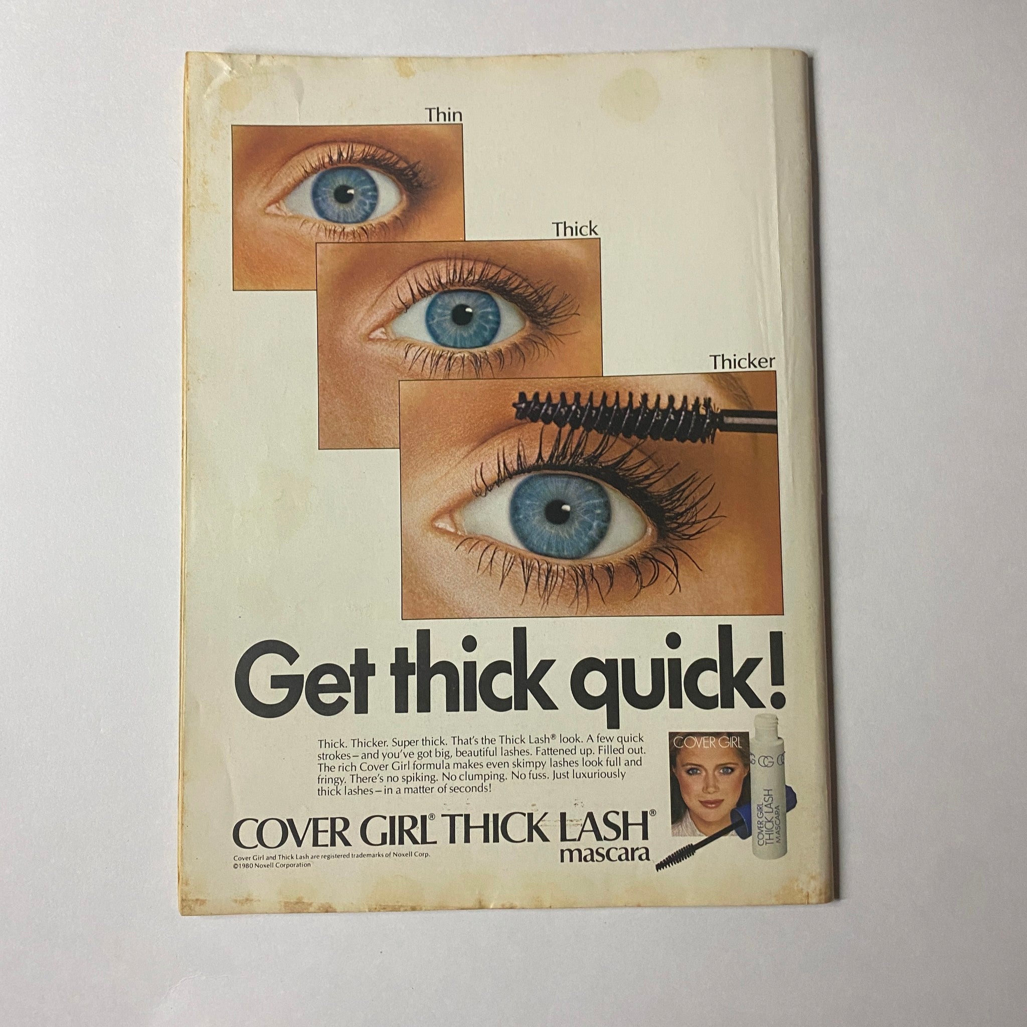 'Teen Magazine April 1980 Vol 24 No. 4 - Fitness Forever Complete Activity Guide advertisement for Cover Girl Thick Lash mascara, promoting beauty enhancements for active lifestyles.