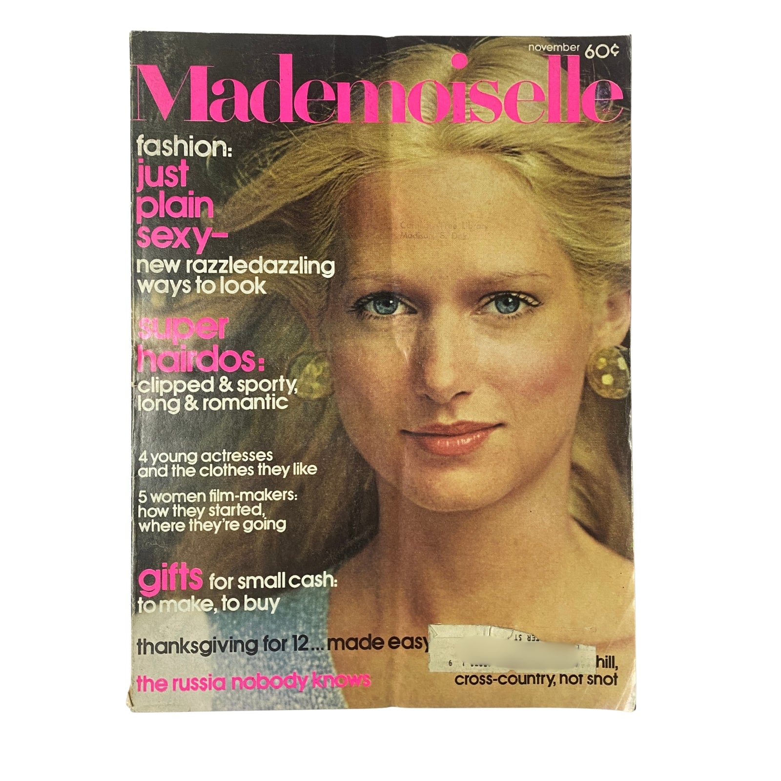 Cover of Mademoiselle Magazine November 1972 featuring a blonde model promoting fashion trends, along with the article title 'The Russia Nobody Knows'.