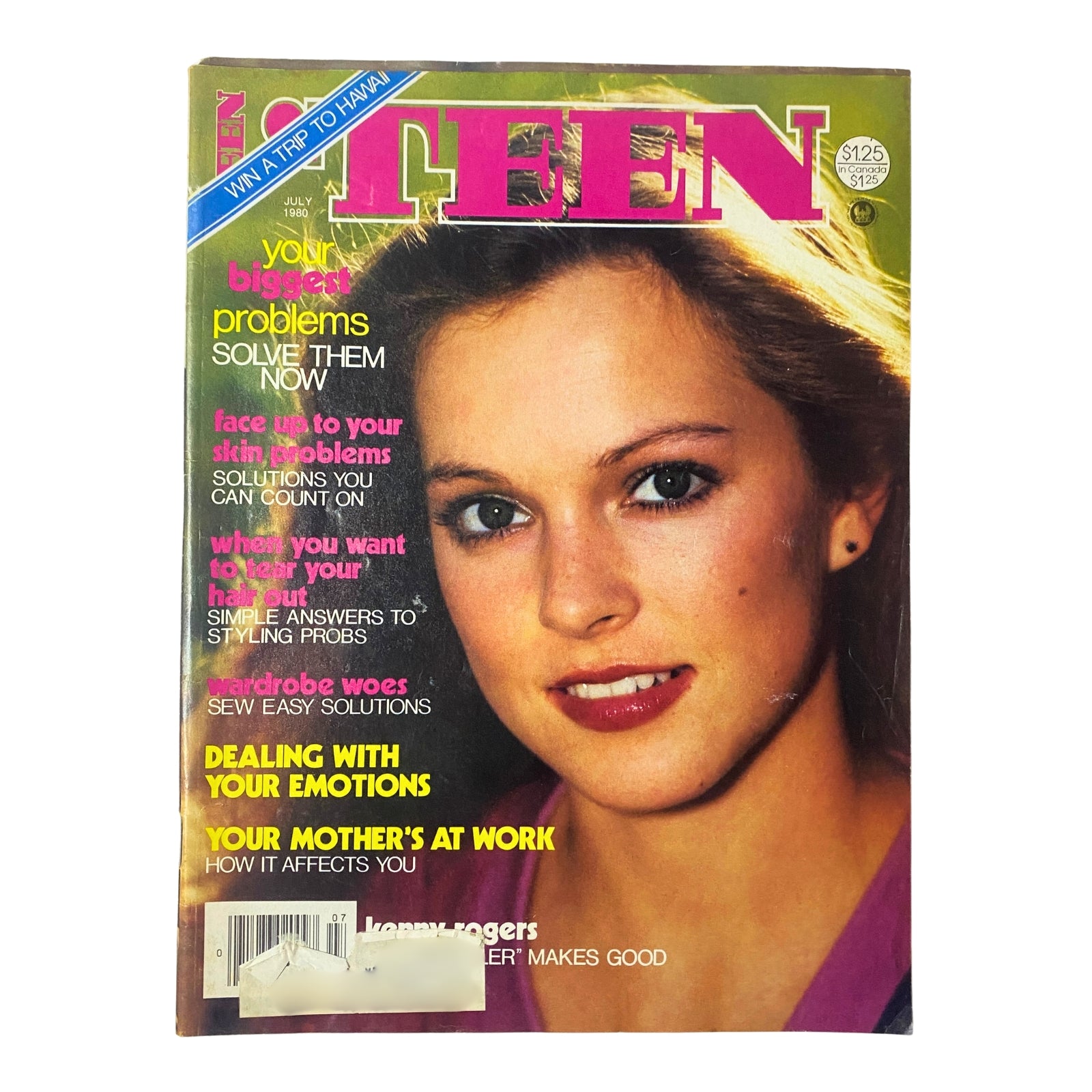 Teen Magazine July 1980 Volume 24 Number 7 featuring Cindy Adlesh on the cover, showcasing pop culture advice and fashion tips. The magazine highlights topics including skin problems, styling tips, and emotional well-being.