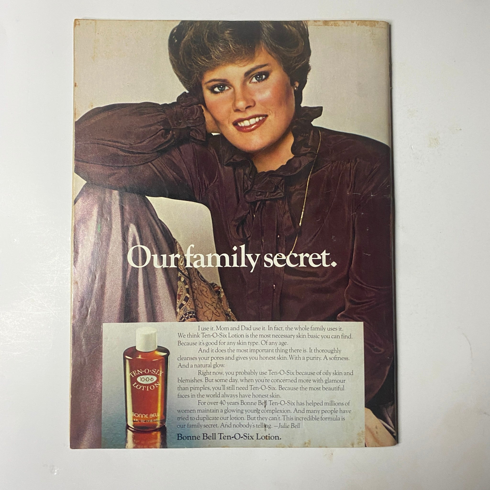 Back cover of 'Teen Magazine July 1980 Vol 24 No. 7 Cindy Adlesh Cover, featuring a vintage advertisement for Bonne Bell Ten-O-Six Lotion, highlighting beauty and skincare trends of the 1980s.