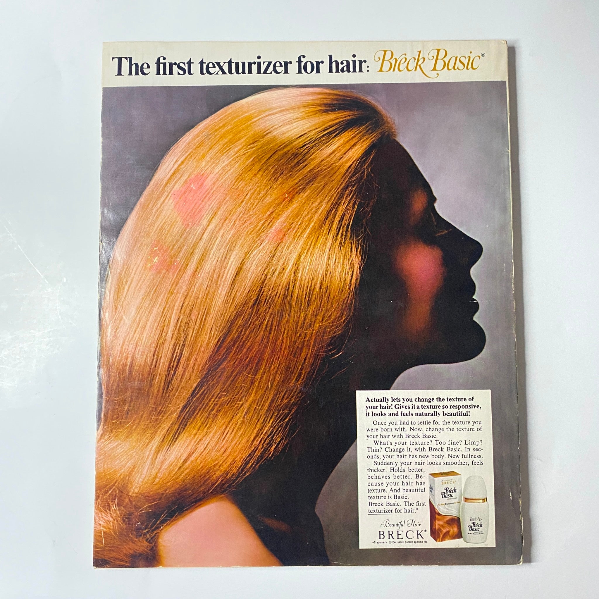 Advertisement from Seventeen Magazine March 1969 for Breck Basic hair products, promoting hair texturizers with a striking image of healthy, luxurious hair.