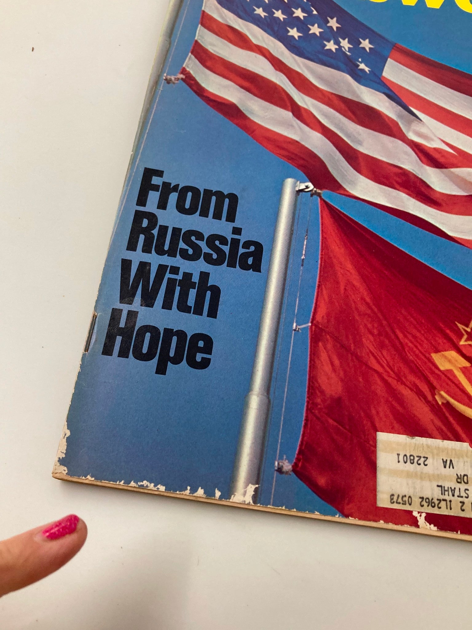 Close-up of the vintage Newsweek Magazine cover from June 5, 1972, titled 'From Russia with Hope', highlighting the title and flags.