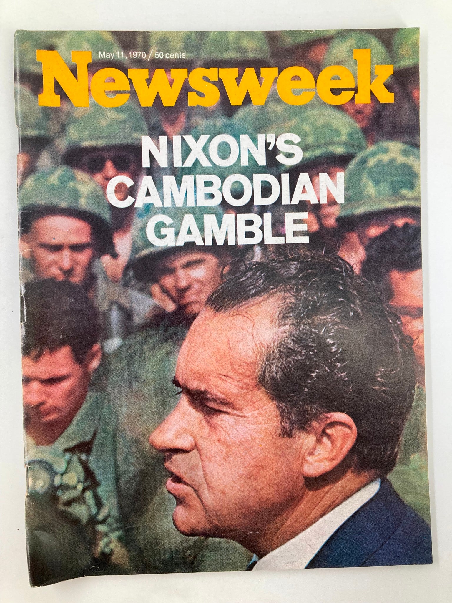 VTG Newsweek Magazine May 11 1970 featuring Richard Nixon on the cover with the headline 'Nixon's Cambodian Gamble', showcasing historic context of U.S. politics during the Vietnam War.