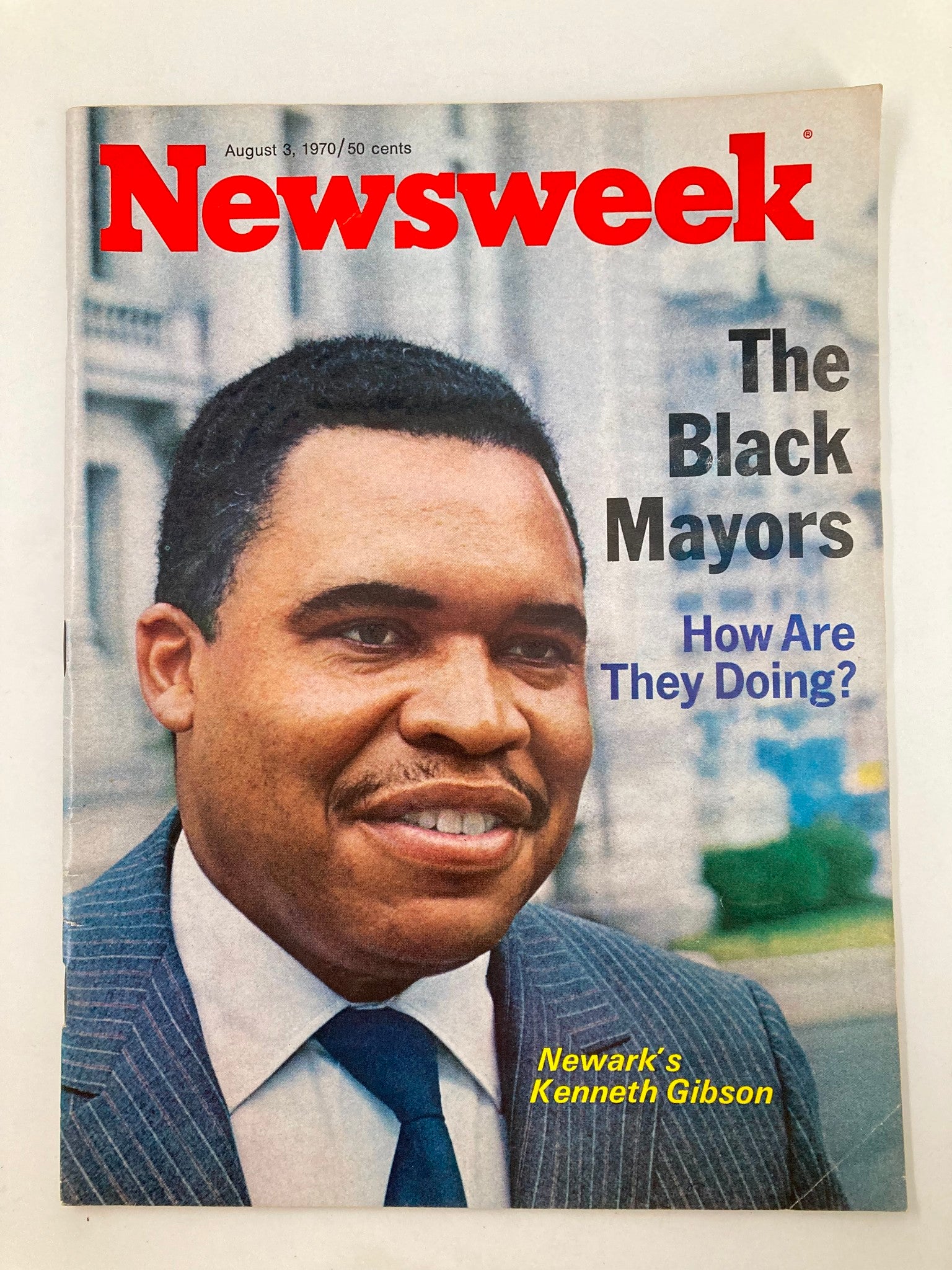 VTG Newsweek Magazine August 3 1970 featuring Newark's Kenneth Gibson, highlighting 'The Black Mayors' with an image of Kenneth Gibson smiling and wearing a striped suit.