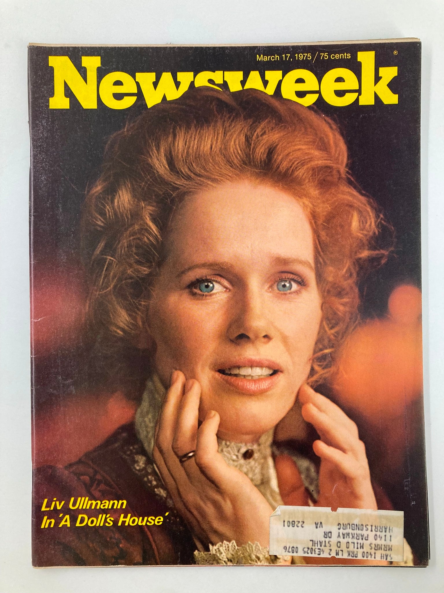 Vintage Newsweek magazine cover from May 17, 1975, featuring actress Liv Ullmann in 'A Doll's House', highlighting her expression and the cover title in bold yellow letters.