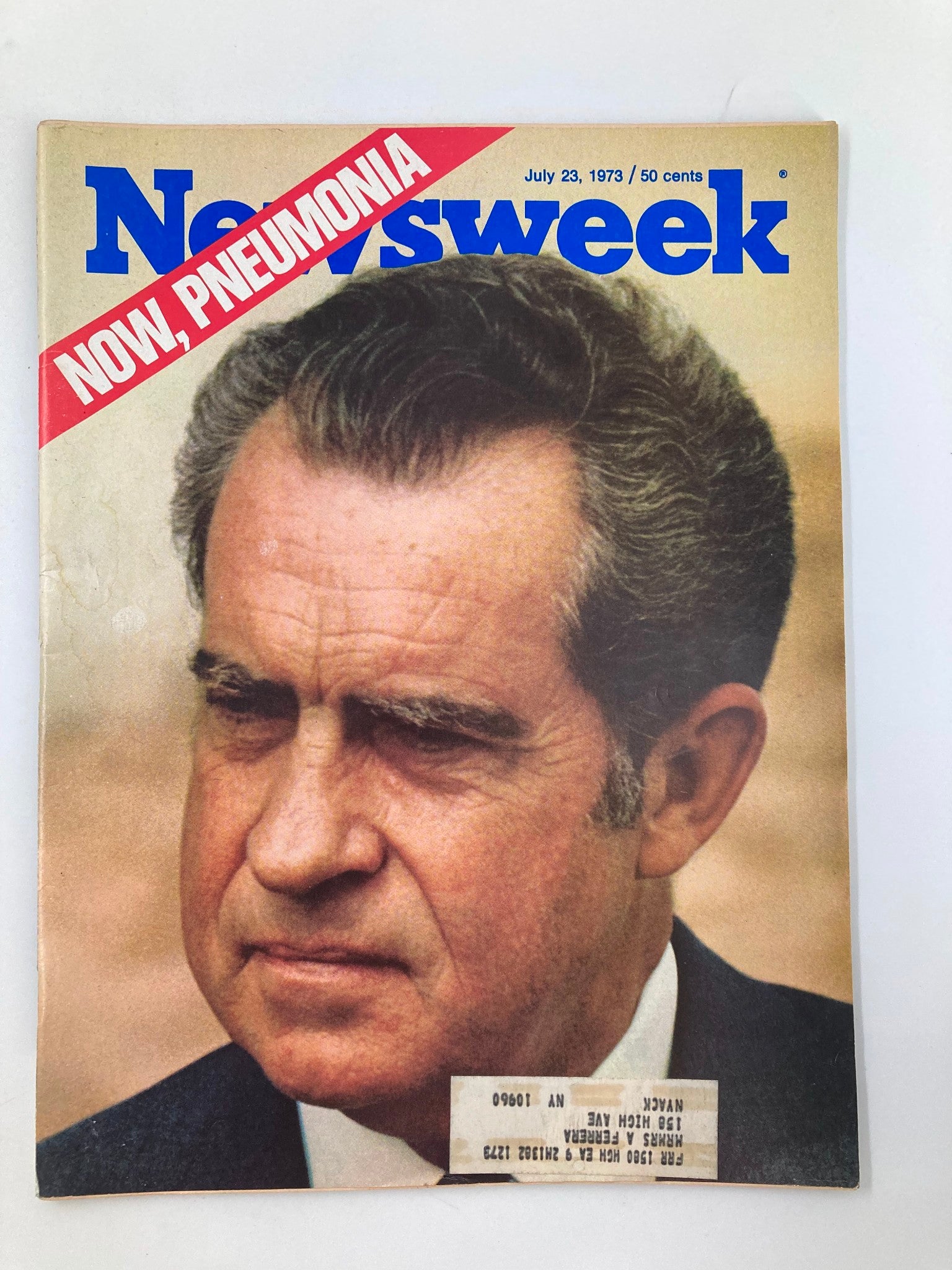 VTG Newsweek Magazine July 23 1973 featuring Richard Nixon on the cover, highlighting his battle with pneumonia, reflecting a pivotal moment in American history.