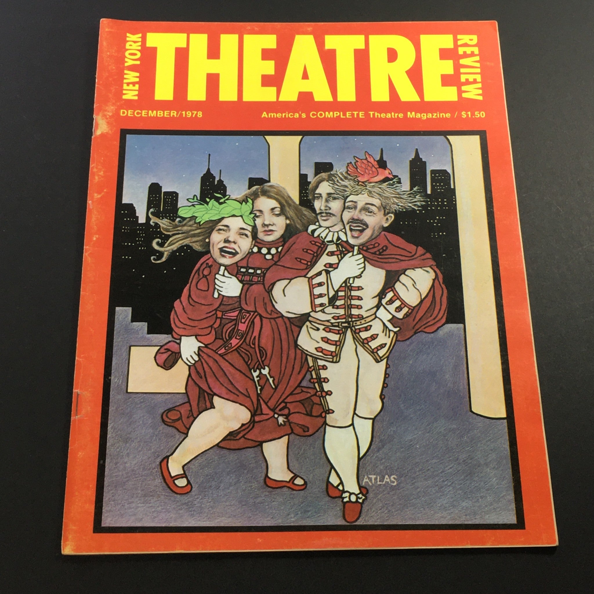 Front cover of VTG New York Theatre Review Magazine December 1978 featuring colorful illustrations and a theme cover by Atlas.