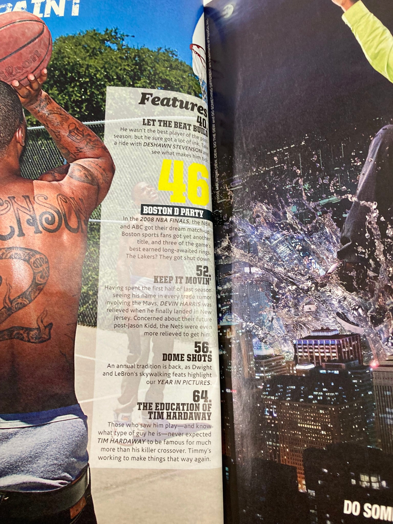 Inside spread of Slam Magazine September 2008 showcasing features and highlights, including Boston Celtics content, with a focus on the impact of players in the NBA.