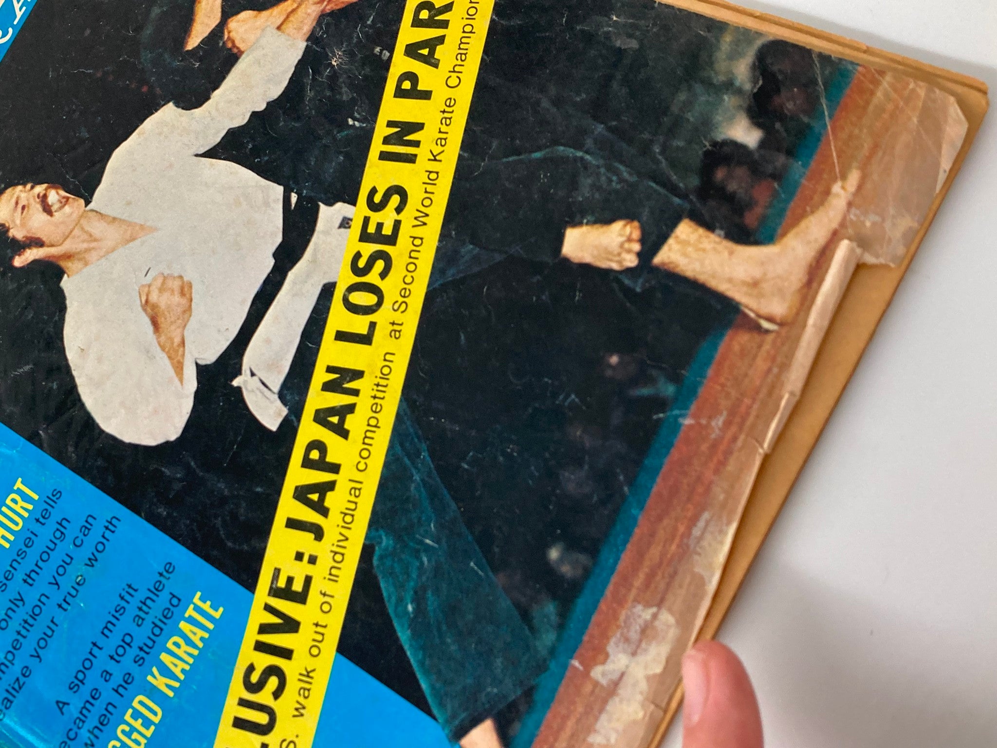 Another view of the cover of VTG Karate Illustrated Magazine September 1972, emphasizing the action of karate practitioners and the iconic headline regarding Japan's performance.