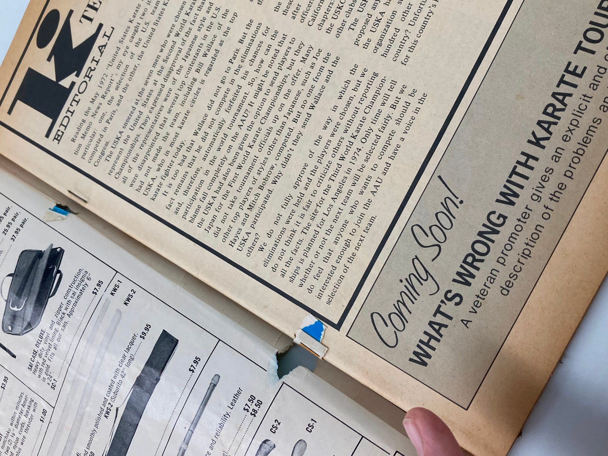 Inside page of VTG Karate Illustrated Magazine September 1972 displaying an editorial section, highlighting the magazine's unique insights into martial arts competitions.