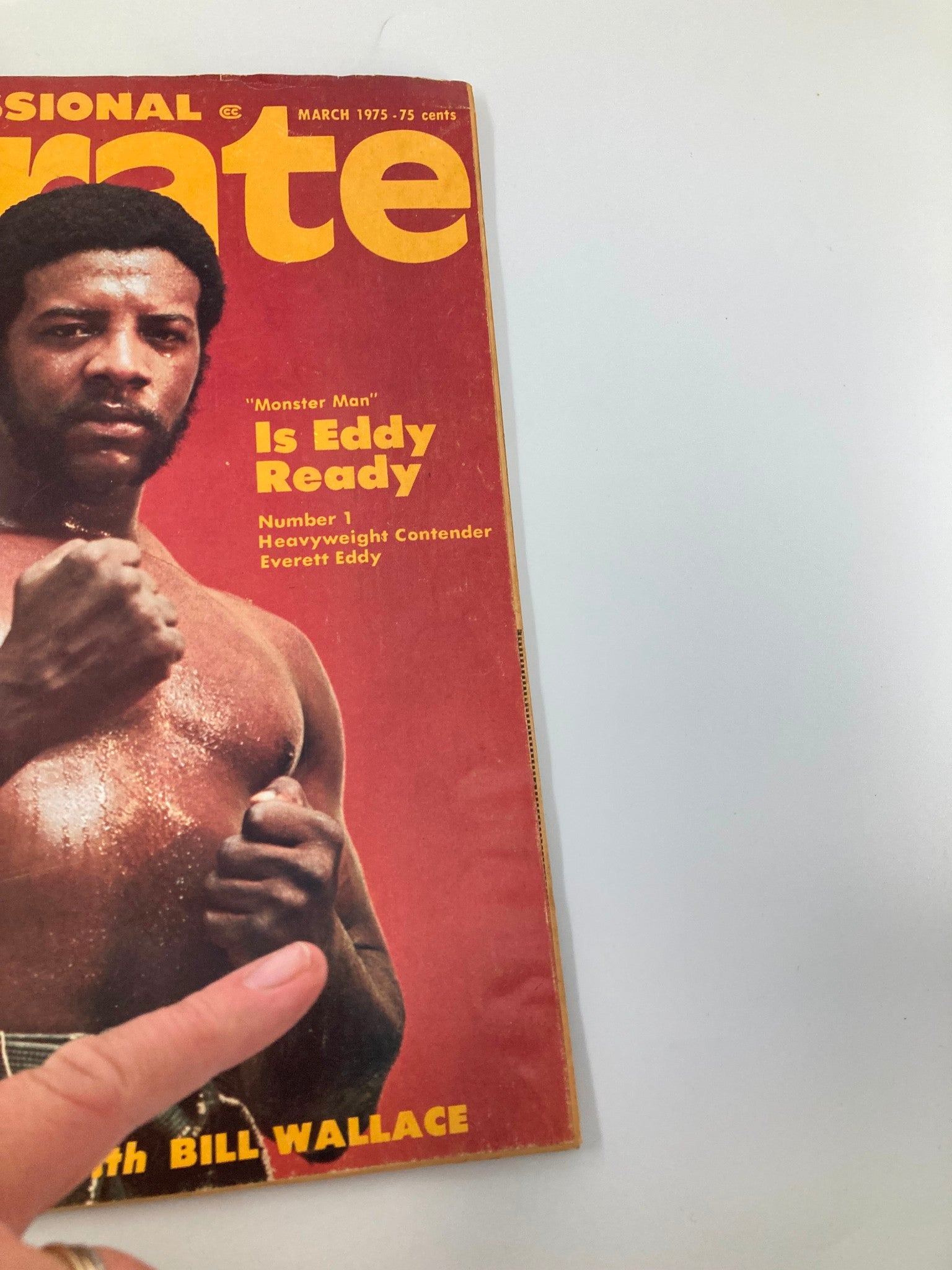 Cover of the VTG Professional Karate Magazine March 1975 featuring Everett Eddy, the 'Monster Man.' The magazine includes the title 'Is Eddy Ready' and announces him as the Number 1 Heavyweight Contender.