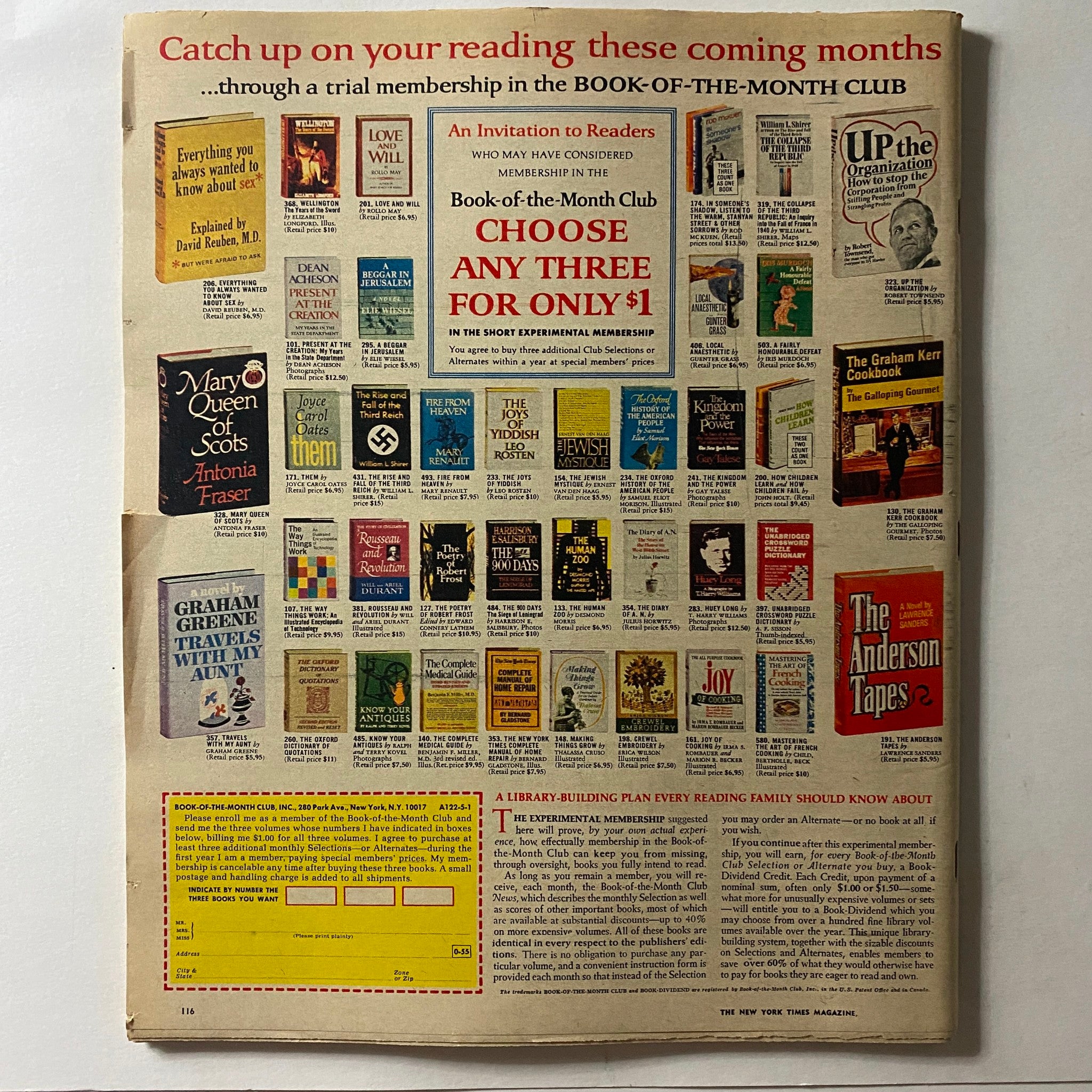Inside advertisement page from The New York Times Magazine May 24 1970 featuring Book-of-the-Month Club offers and book selections, showcasing notable titles and promotions.