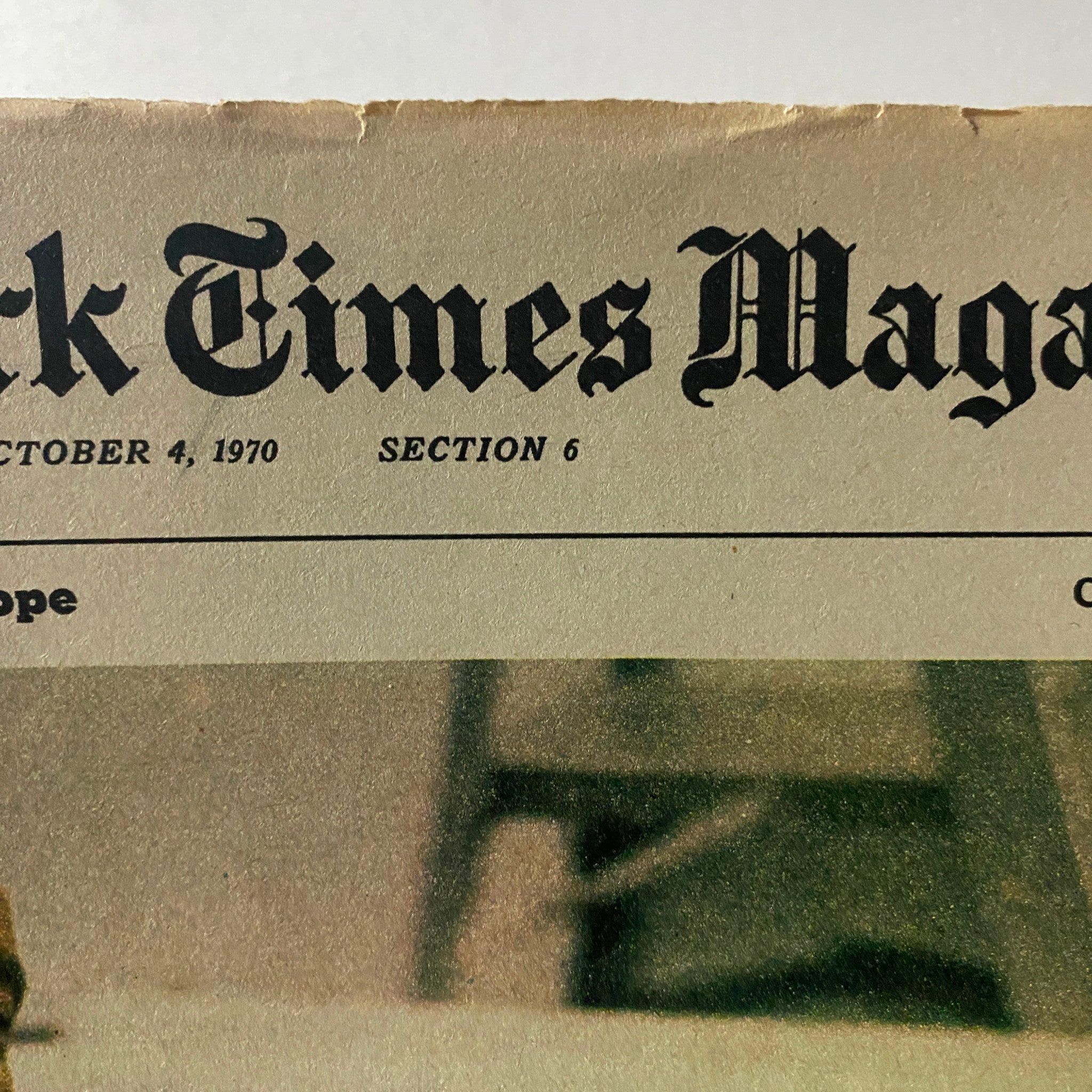 Close-up of the title header from The New York Times Magazine dated October 4, 1970, showcasing its iconic typography and vintage style.