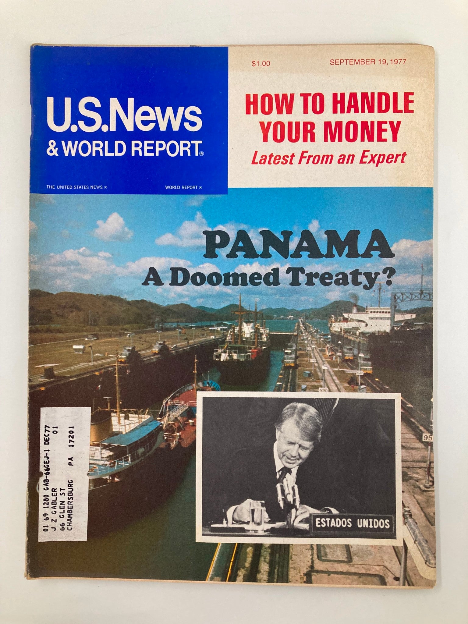Cover of US News & World Report Magazine from September 19, 1977, featuring President Jimmy Carter and discussing the Panama Doomed Treaty, along with financial tips.