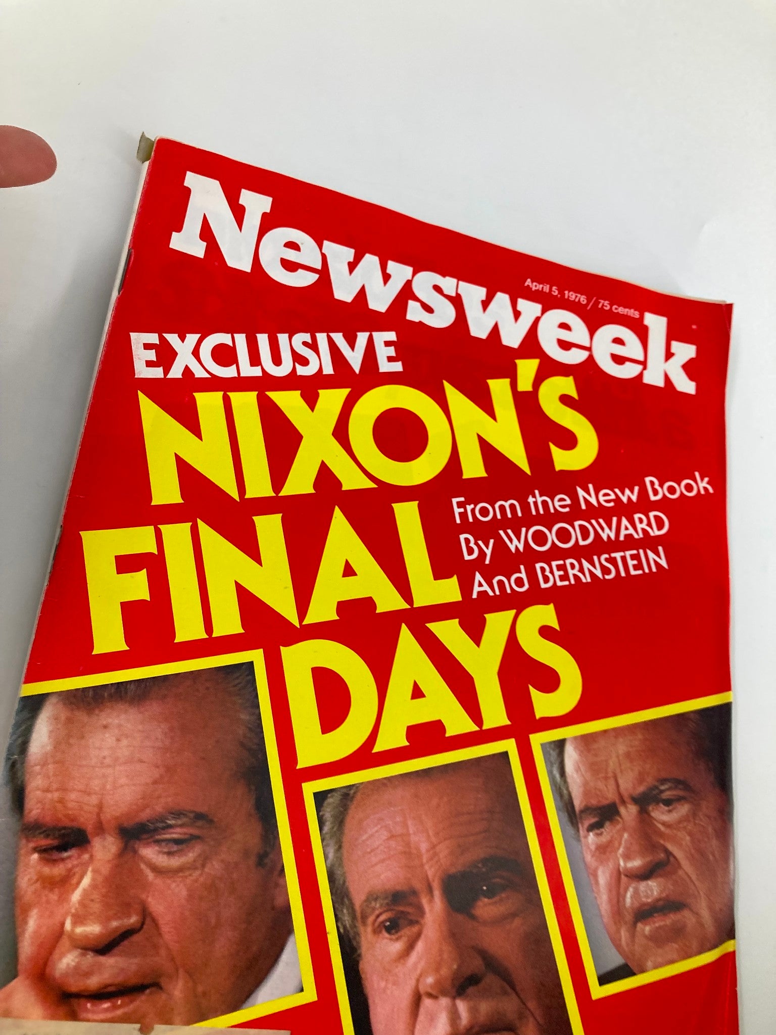 Close-up of VTG Newsweek Magazine April 5 1976, showcasing Richard Nixon's Final Days, highlighting the cover's vibrant design and editorial focus.