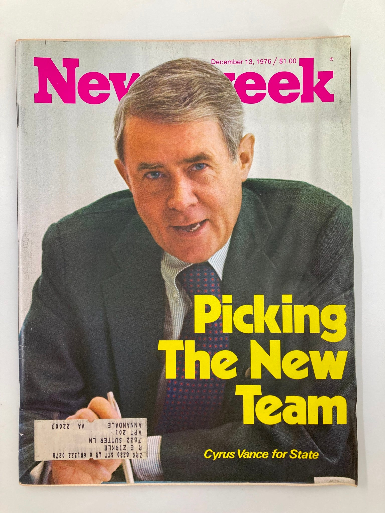 VTG Newsweek Magazine December 13 1976 featuring Cyrus Vance on the cover with the title 'Picking The New Team', highlighting a significant moment in U.S. political history.