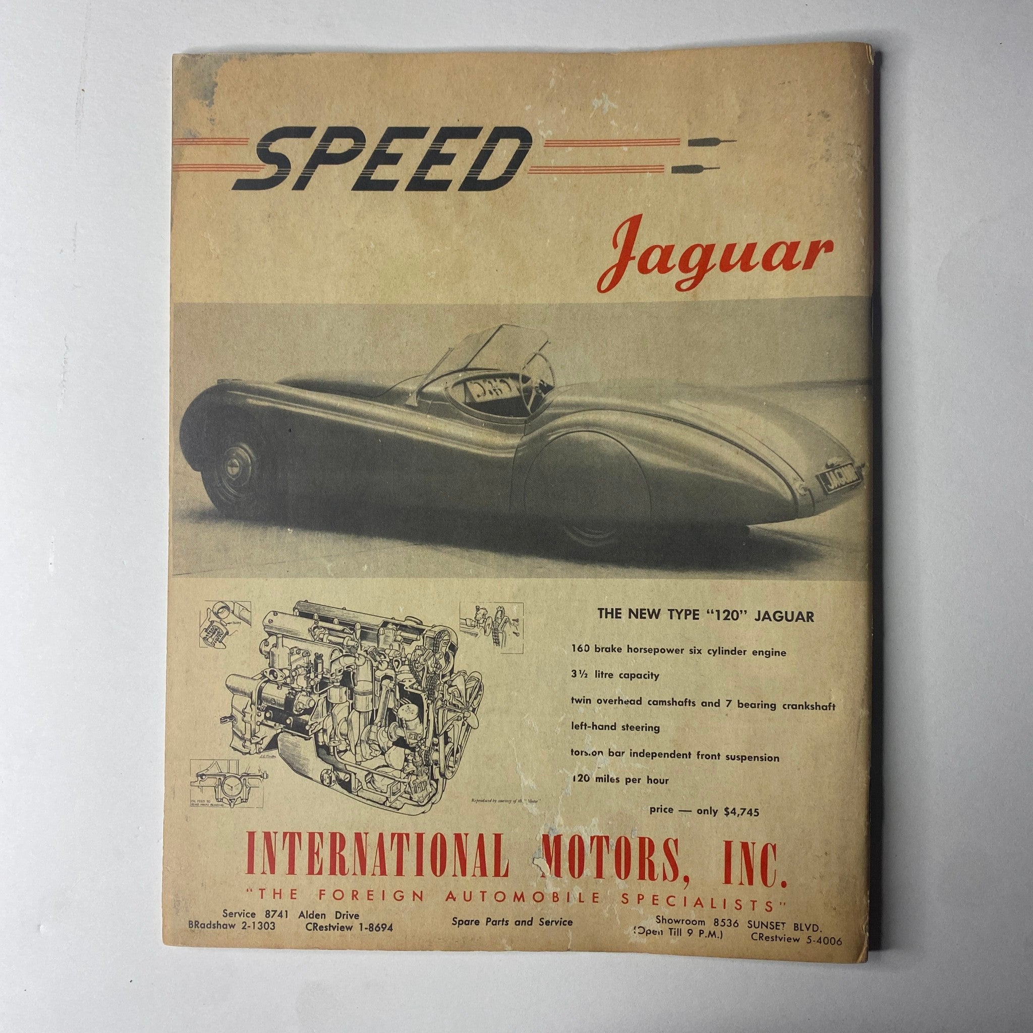 Road and Track Magazine February 1949 cover featuring Jaguar sports car advertisement, good condition, no label.