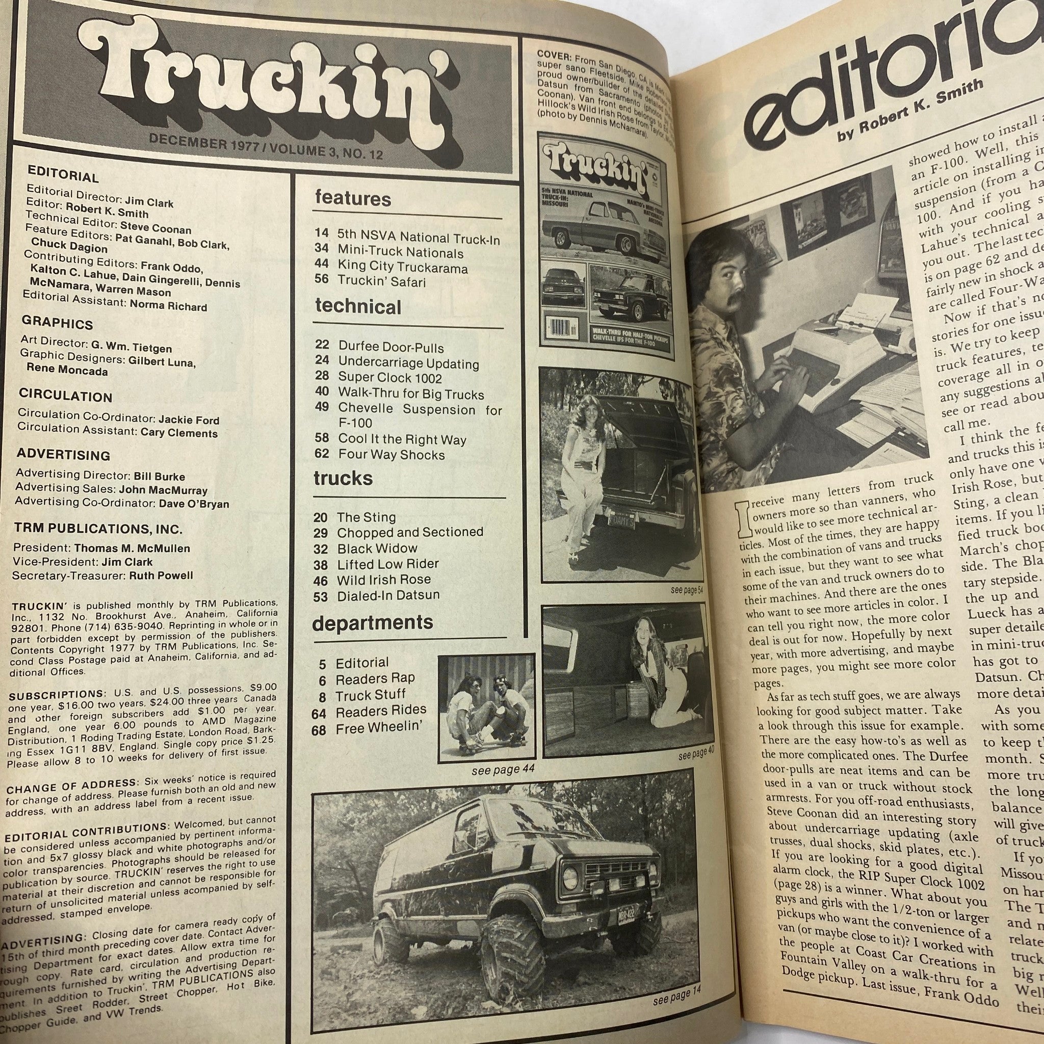 Inside page of VTG Truckin' Magazine December 1977 featuring editorial content, truck features, and industry insights relevant to mini-truck enthusiasts.