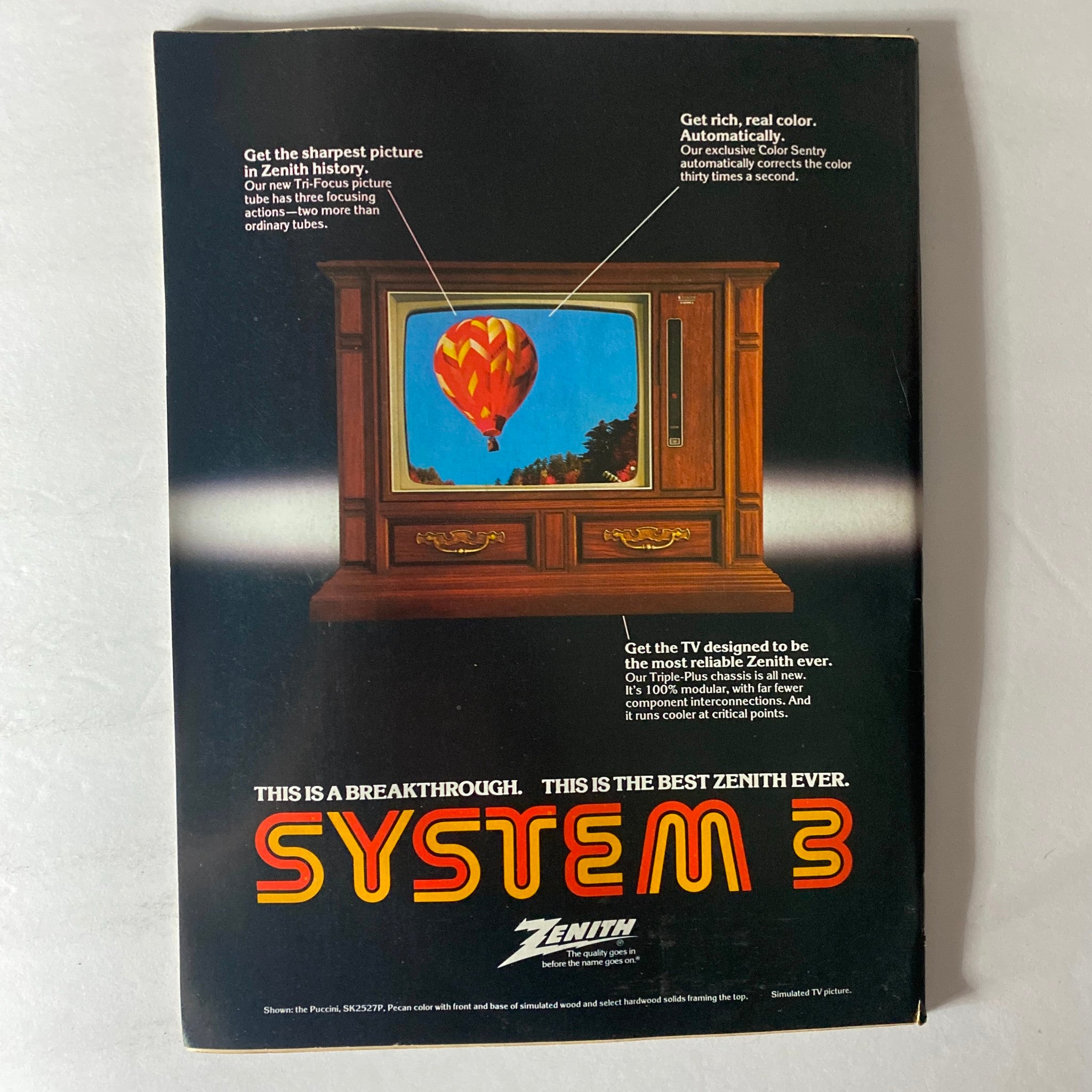 Back cover of Newsweek Magazine from September 18, 1978 featuring a Zenith television advertisement promoting its System 3 technology, highlighting sharp picture quality, color accuracy, and reliability.