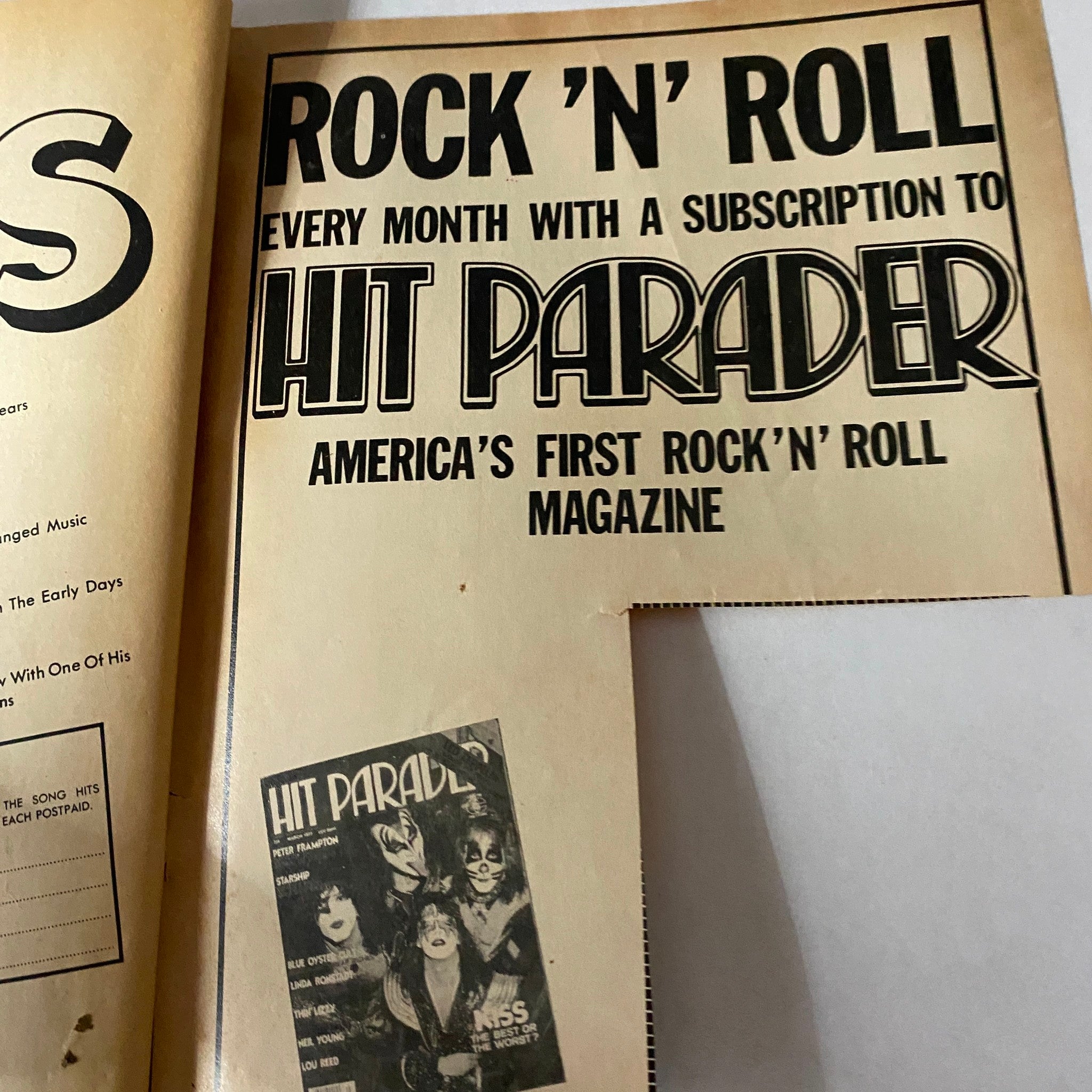 Hit Parader Magazine January 1978 featuring a subscription advertisement highlighting America's first rock and roll magazine.