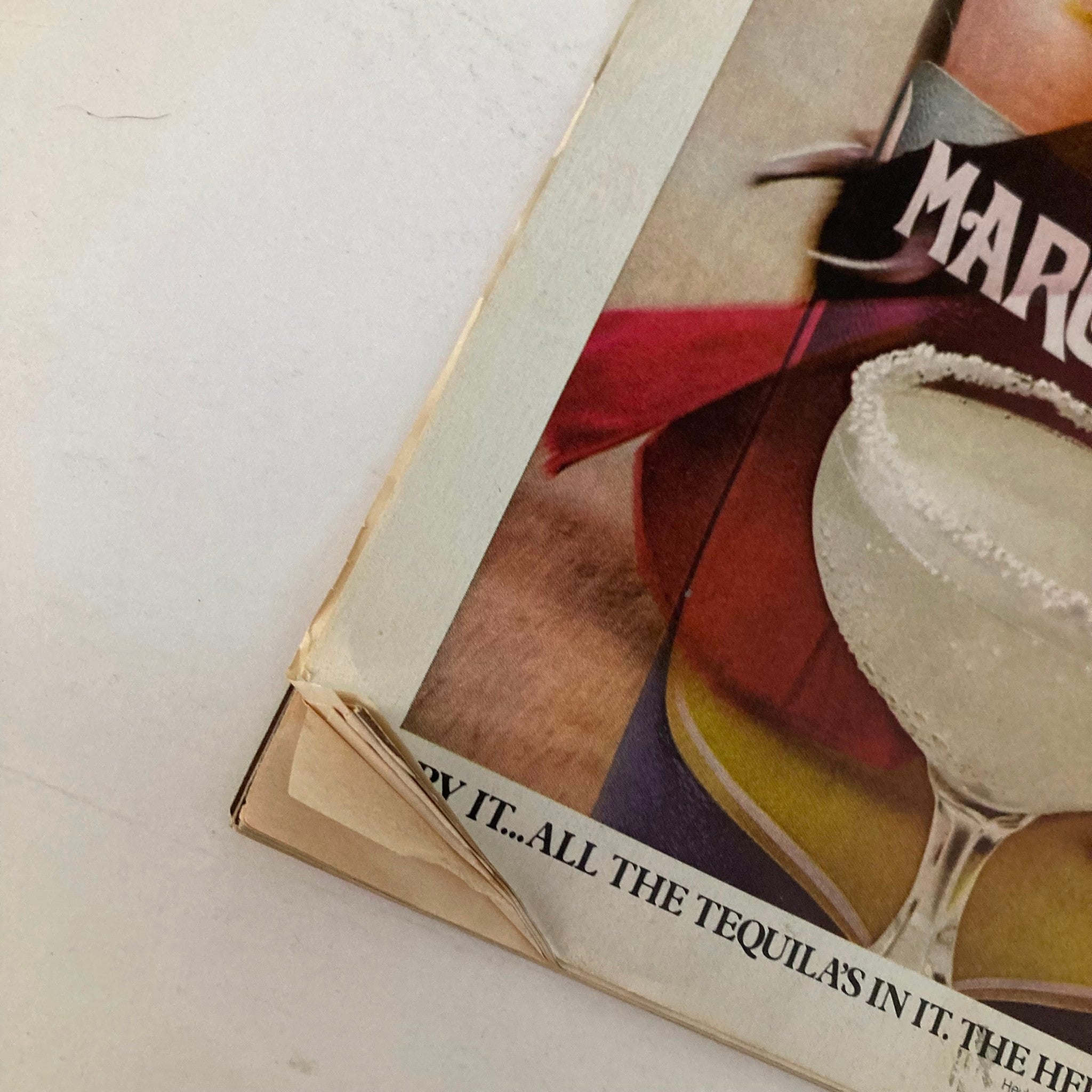 Close-up view of the Heublein Margarita vintage advertisement showing details of the margarita glass and promotional text.