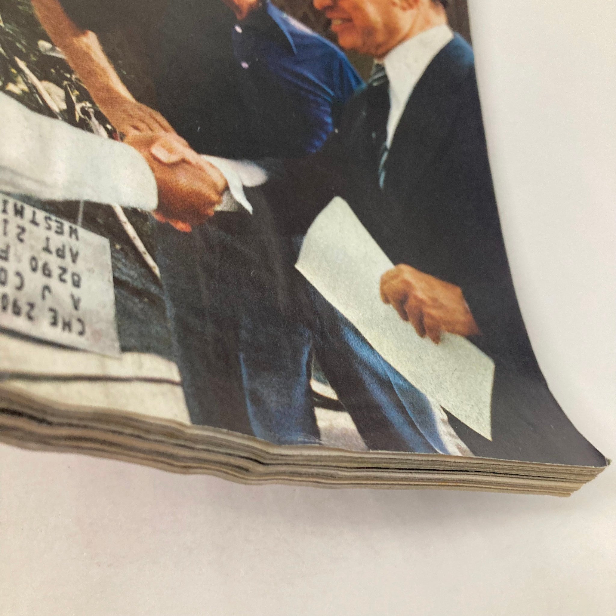 Close-up view of VTG Newsweek Magazine September 18 1978 showcasing a handshake between political leaders, symbolizing diplomatic efforts.