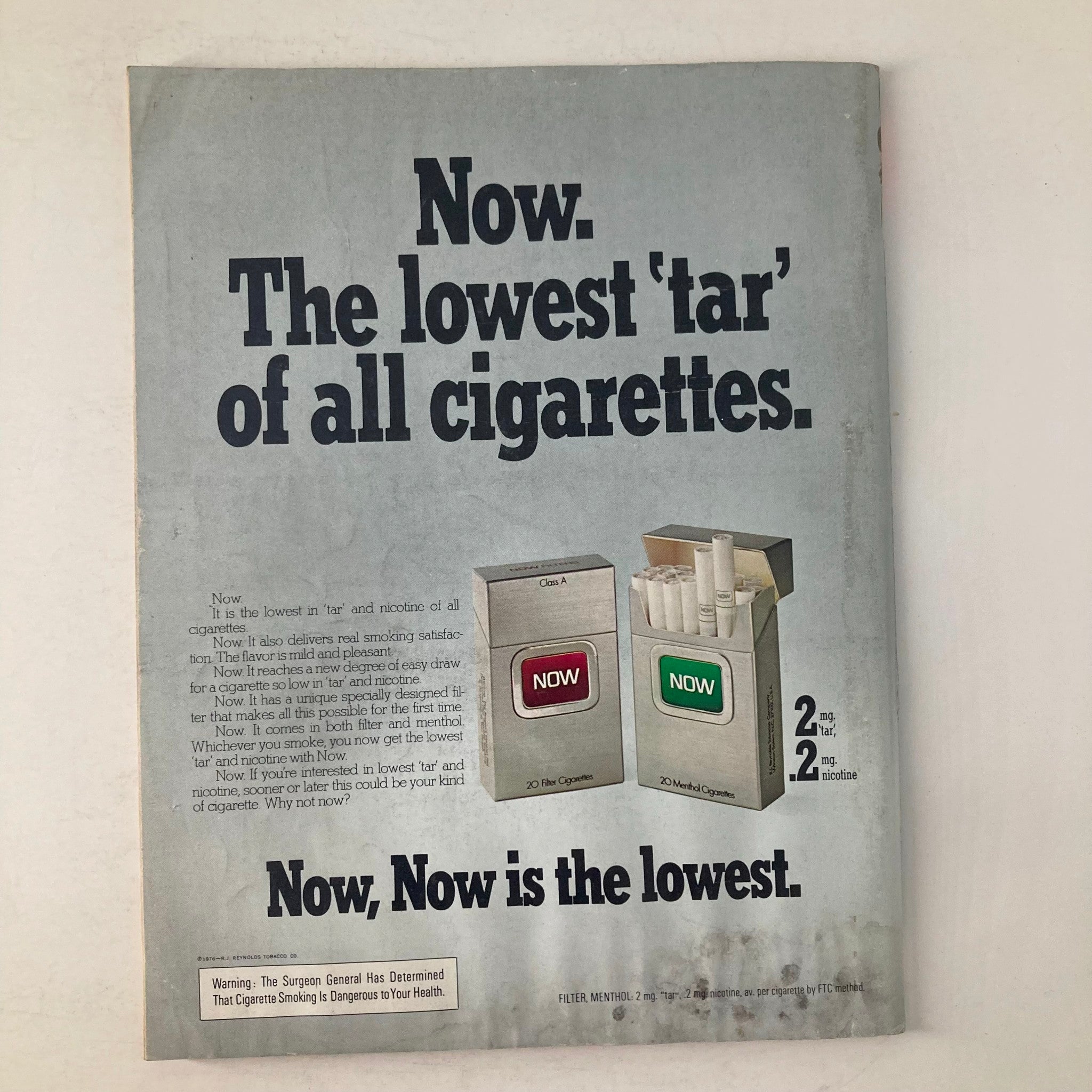 Back cover of the March 1976 Los Angeles Magazine displaying an advertisement for a low-tar cigarette brand.