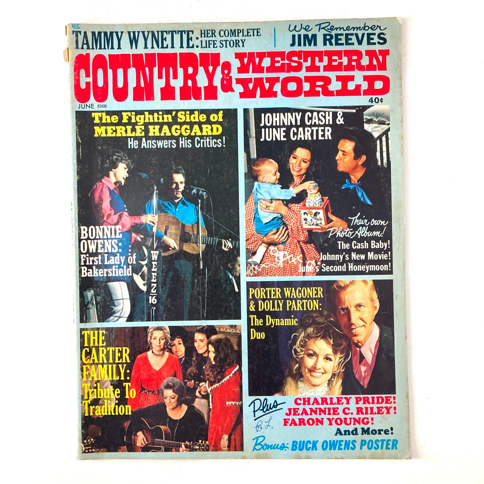 Cover of 'Who's Who in The Country & Western World Magazine, June 1971' featuring the Carter Family, Johnny Cash, June Carter, and Merle Haggard, showcasing iconic country music artists.