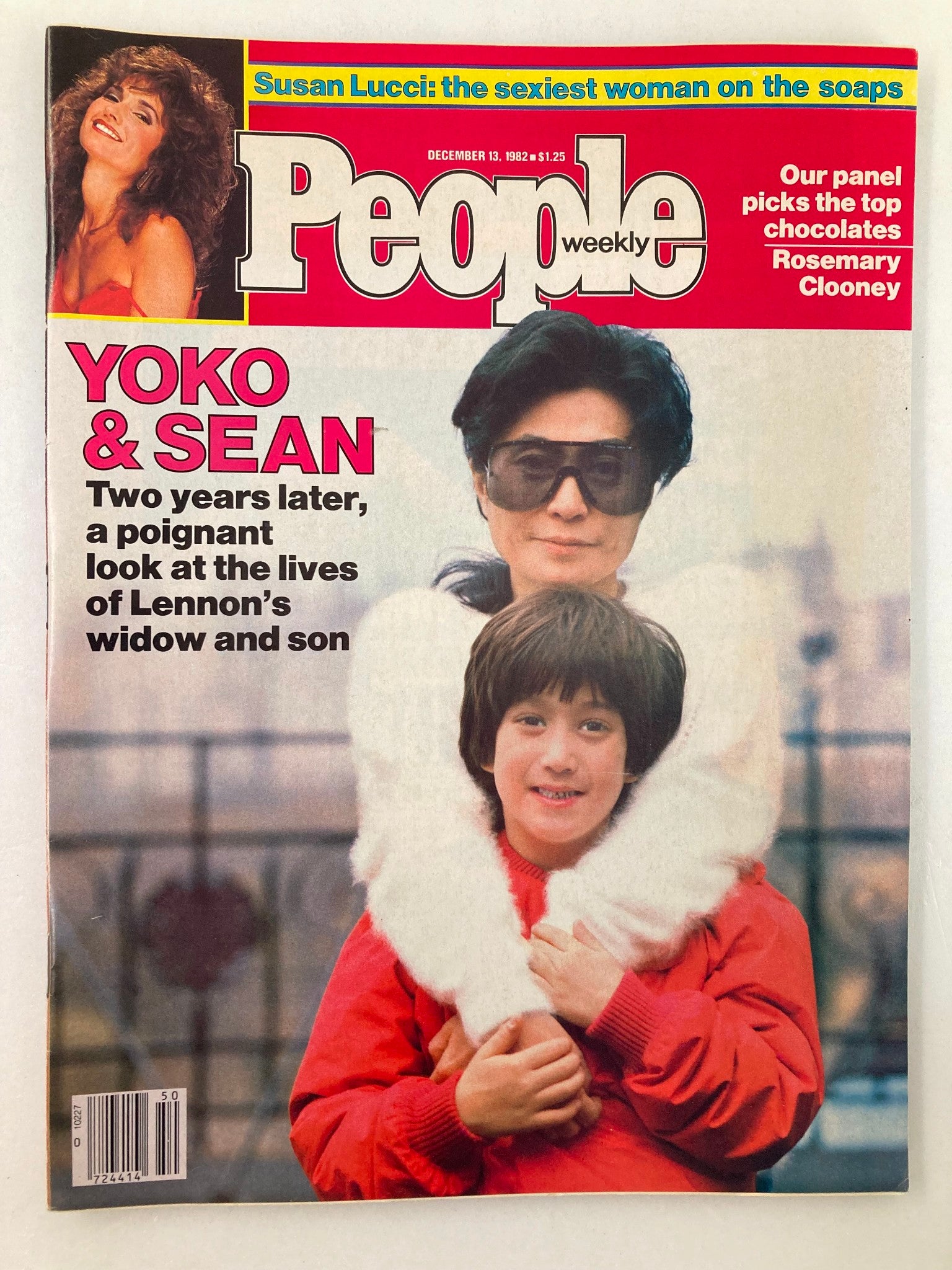 Cover of VTG People Weekly Magazine from December 13, 1982, featuring Yoko Ono and Sean Lennon. The magazine showcases a vibrant pop culture snapshot from the early 1980s, highlighting their personal lives with prominent headlines and colorful design.