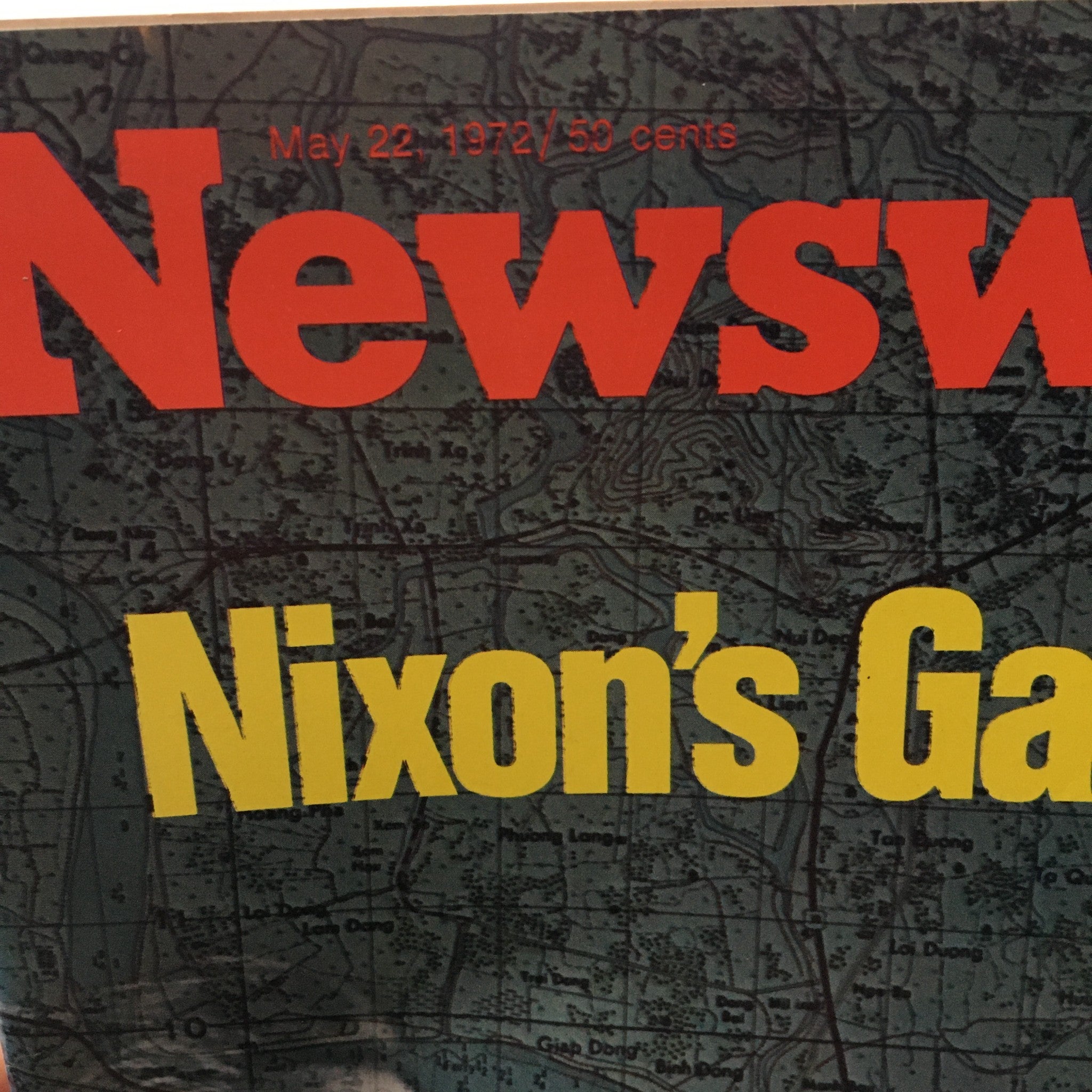 Close-up of the VTG Newsweek Magazine May 22 1972 cover displaying the title 'Nixon's Gamble' with publication details and graphics.