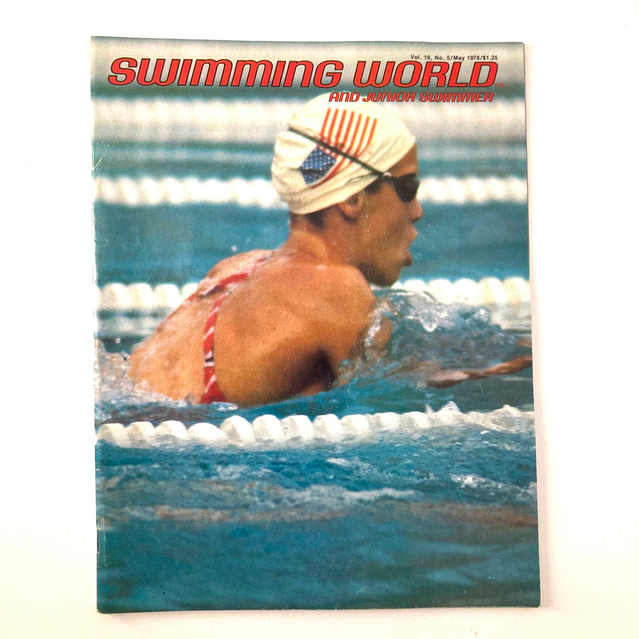 Cover of Swimming World & Junior Swimmer Magazine May 1978 featuring a swimmer in action in a pool, capturing the essence of competitive swimming.