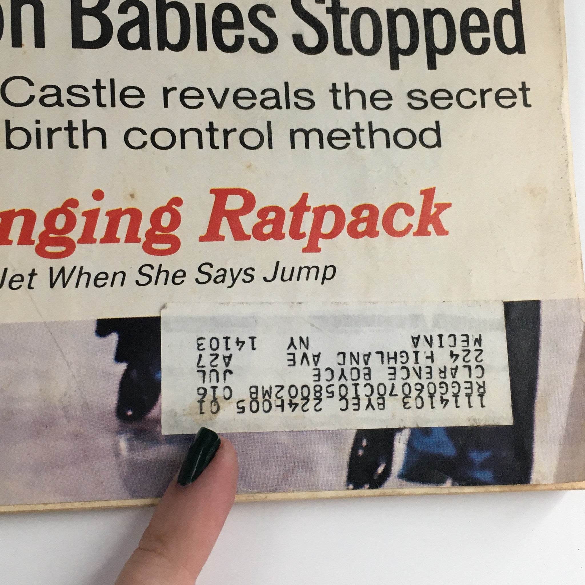 Close-up of the TV Radio Mirror Magazine January 1972 cover, highlighting the article title 'Jackie's Swinging Ratpack' and the secret revealed by Jo Ann Castle about birth control methods.