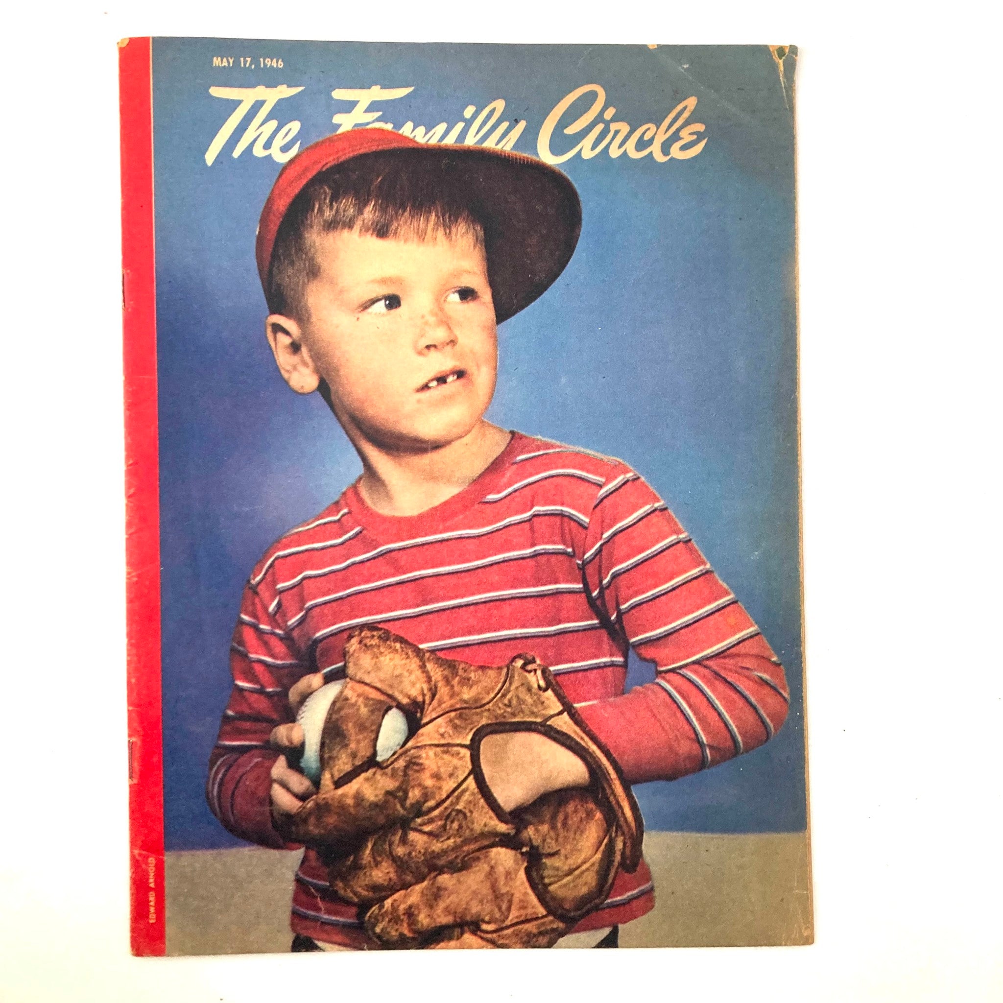 Cover of VTG The Family Circle Magazine May 17 1946 featuring a young boy in a baseball cap holding a glove, showcasing vintage mid-20th century design.
