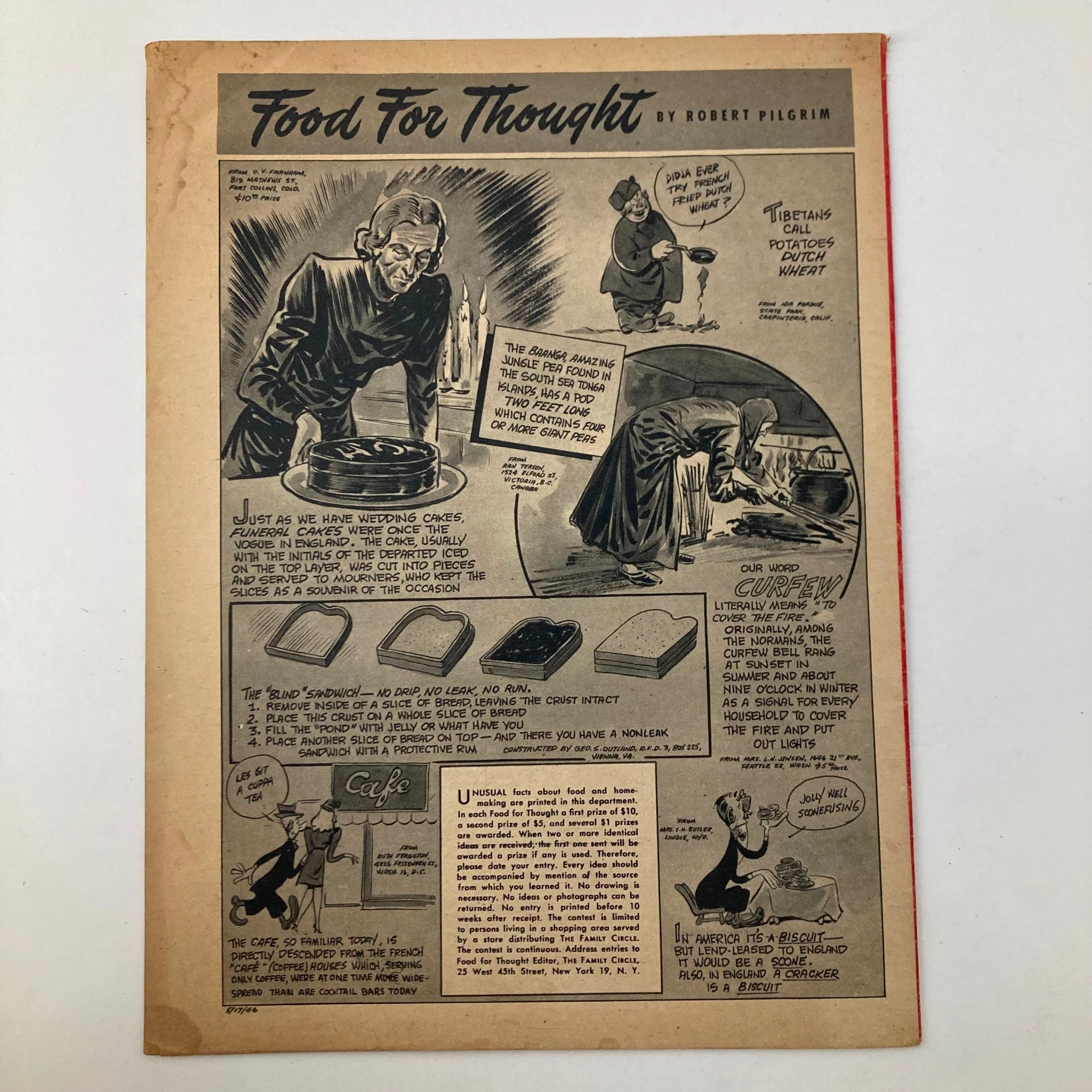 Another page from VTG The Family Circle Magazine May 17 1946 displaying a comic titled 'Food For Thought' featuring humorous illustrations and vintage content representative of the era.
