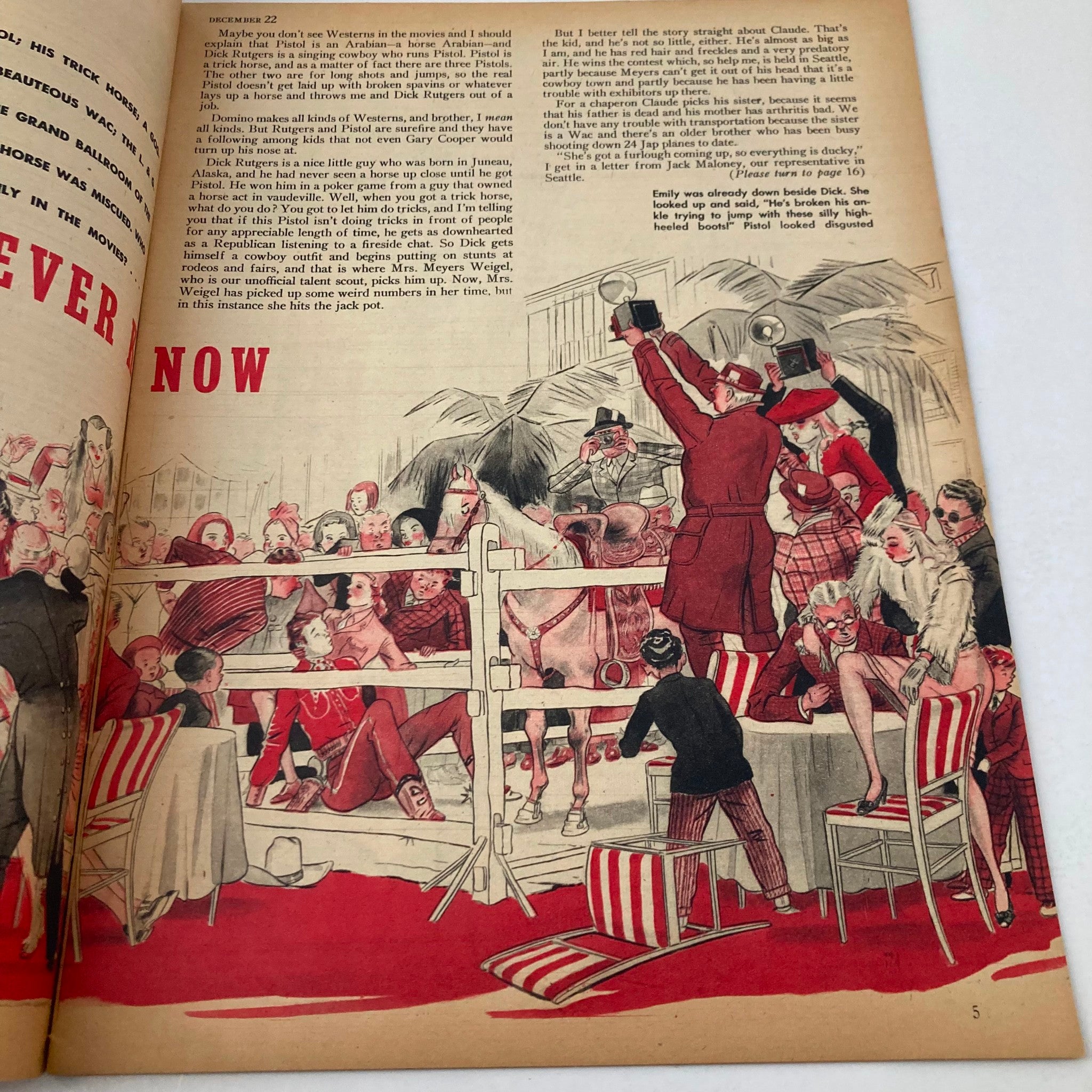 Interior page of VTG The Family Circle Magazine December 22 1944 depicting a lively scene with characters celebrating the holidays, illustrating mid-20th-century American culture.