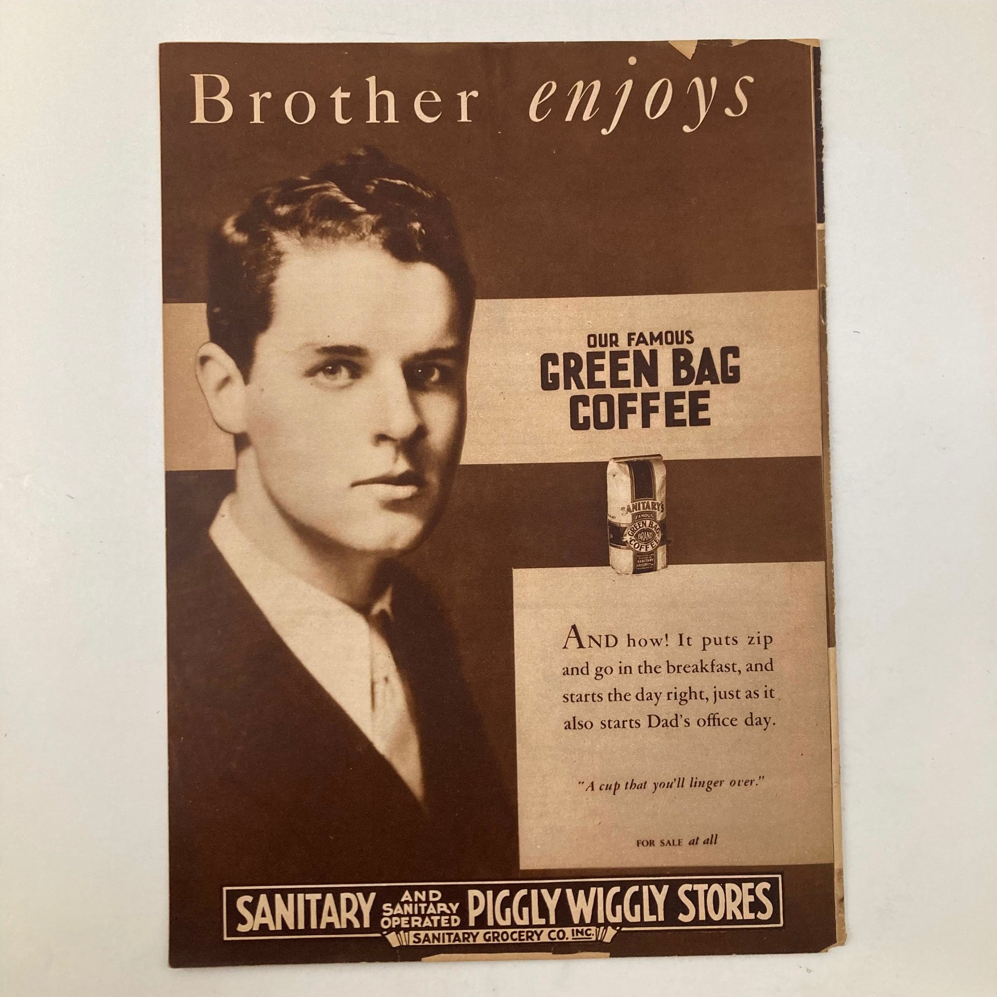 Advertisement page from VTG The Family Circle Magazine November 18, 1932 featuring a vintage product promotion for Green Bag Coffee.