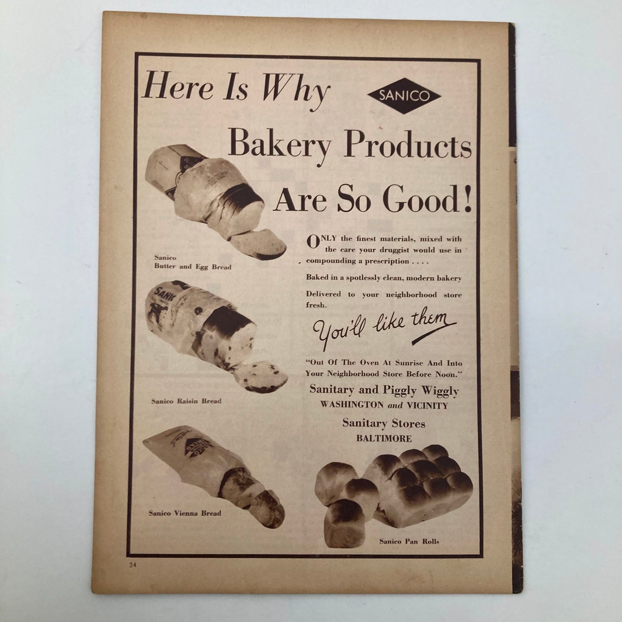 Advertisement page from the VTG The Family Circle Magazine October 21, 1932 promoting Sanico Bakery products.