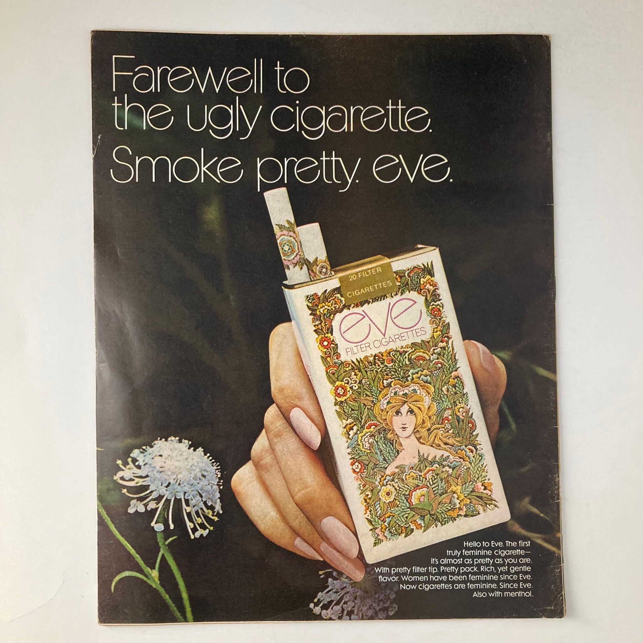 Advertisement page for Eve Filter Cigarettes in the VTG Life Magazine February 12 1971 Vol 70 No. 5, promoting a feminine cigarette brand with a decorative packaging design and the tagline about smoking prettily.