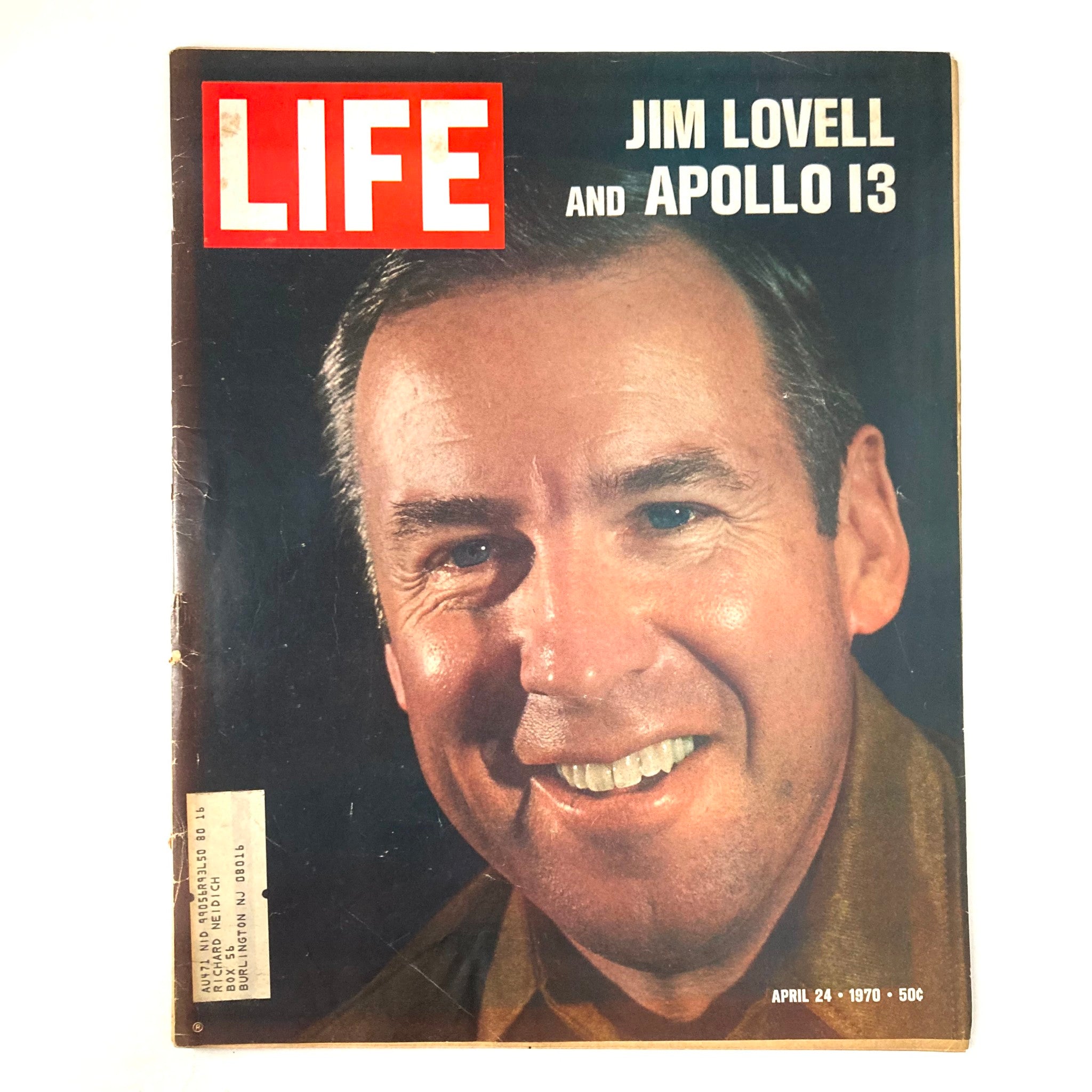 Cover of VTG Life Magazine dated April 24, 1970, featuring Jim Lovell and Apollo 13, showcasing a significant moment in space exploration history.