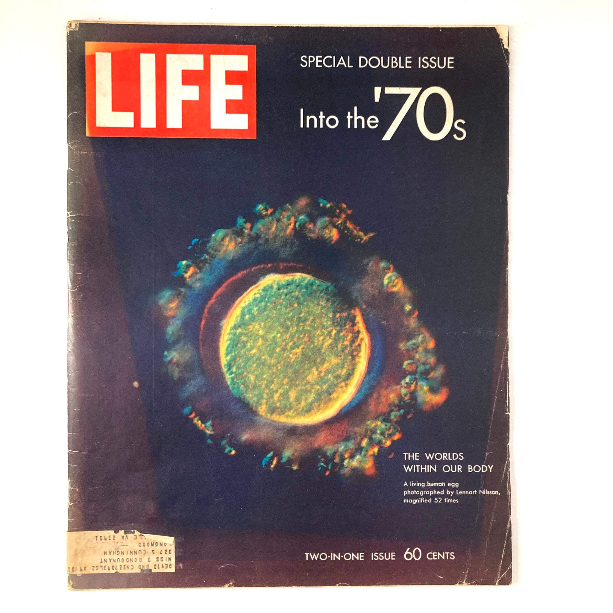 Cover of VTG Life Magazine January 9 1970 Vol 68 No. 1 titled 'The Worlds Within Our Body' featuring a colorful image of a living human egg photographed by Lennart Nilsson.