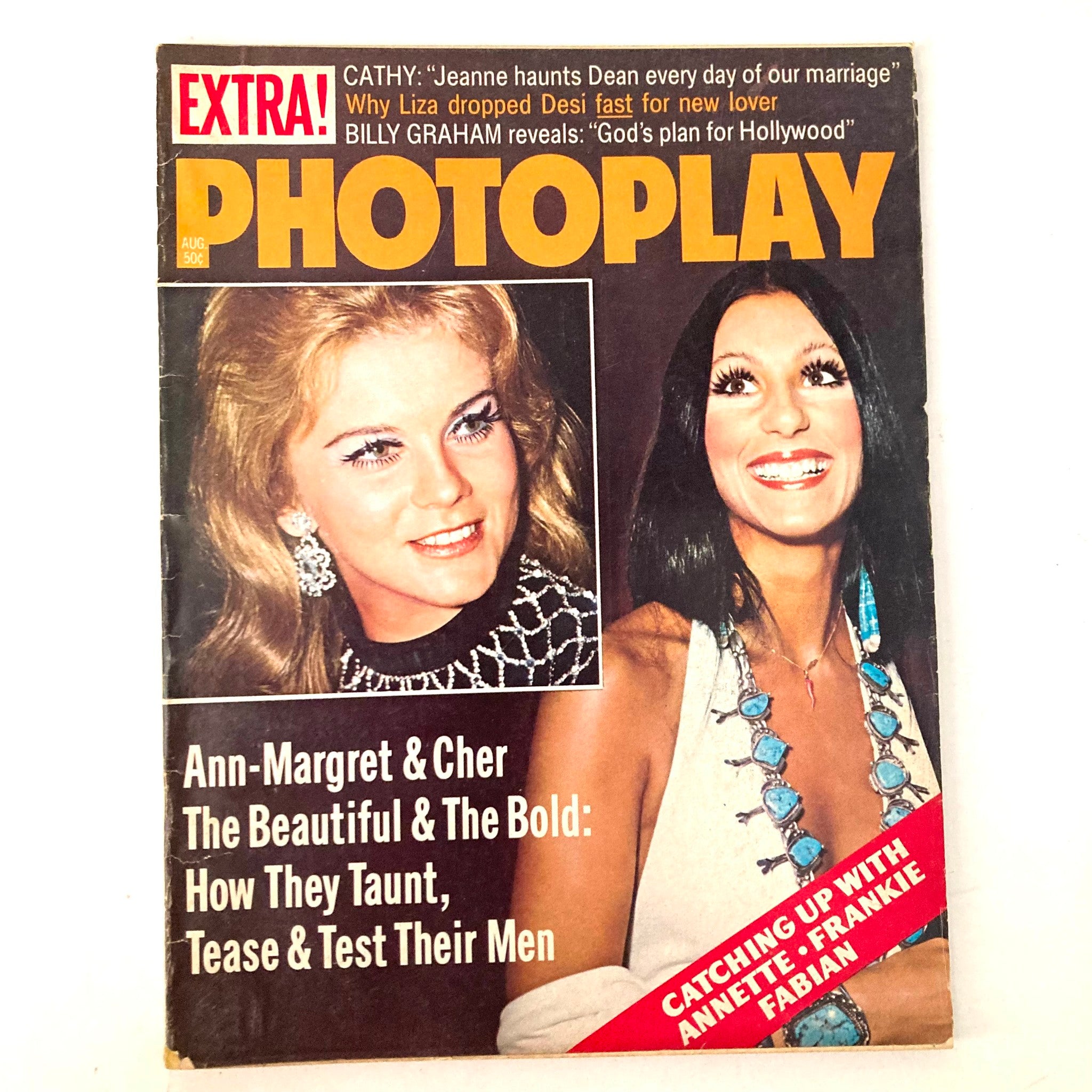 Cover of VTG Photoplay Magazine August 1973 Vol 84 No. 2 featuring Ann-Margret and Cher, showcasing the glamour of 1970s entertainment.
