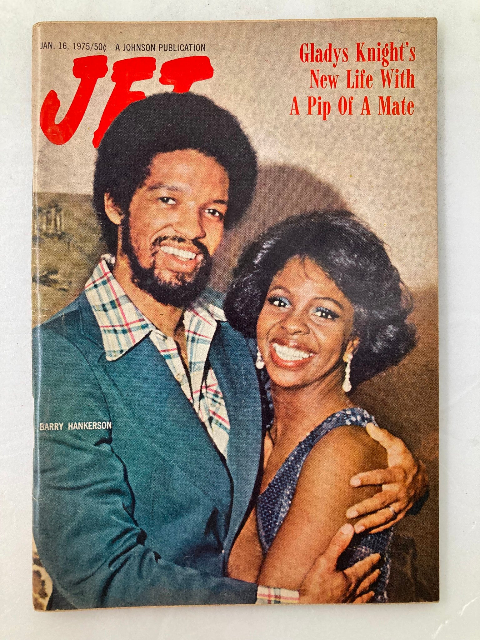 Cover of VTG Jet Magazine January 16 1975 Vol 47 #17 featuring Gladys Knight and Garry Hankerson, highlighting Gladys Knight's new life with a pip of a mate.