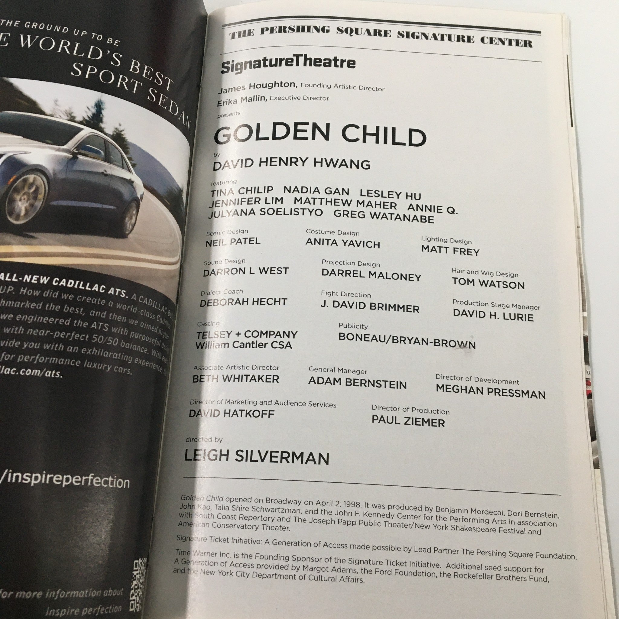 2012 Playbill Golden Child by David Henry Hwang, showcasing the cast and production team credits for the theatrical production at the Pershing Square Signature Center.